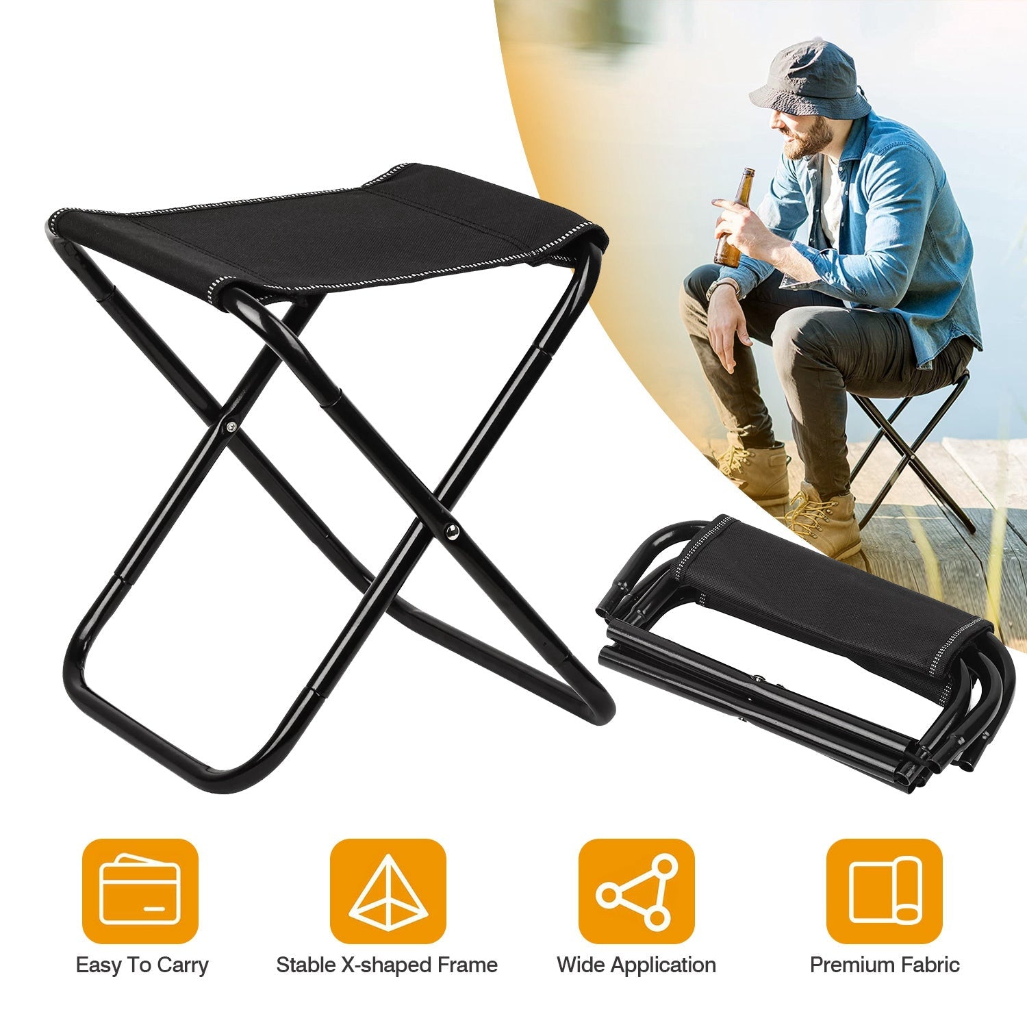 Foldable Camping Stool Portable Travel Chair 275.6LBS Load for Camping Fishing Backpacking Hiking Camping Seat with Carry Bag - Energize Trek