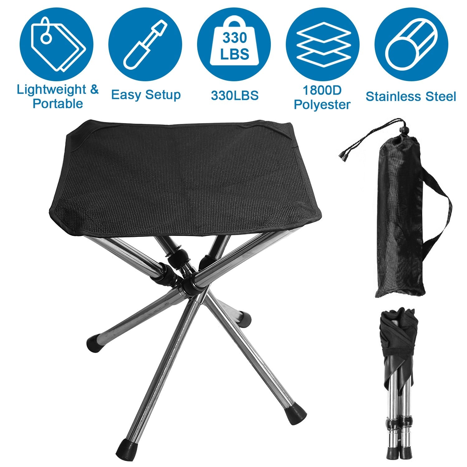 Foldable Camping Stool Retractable Portable Folding Chair Easy Setup Lightweight Backpacking Stool Carry Bag Fishing Camping Hiking BBQ - Energize Trek