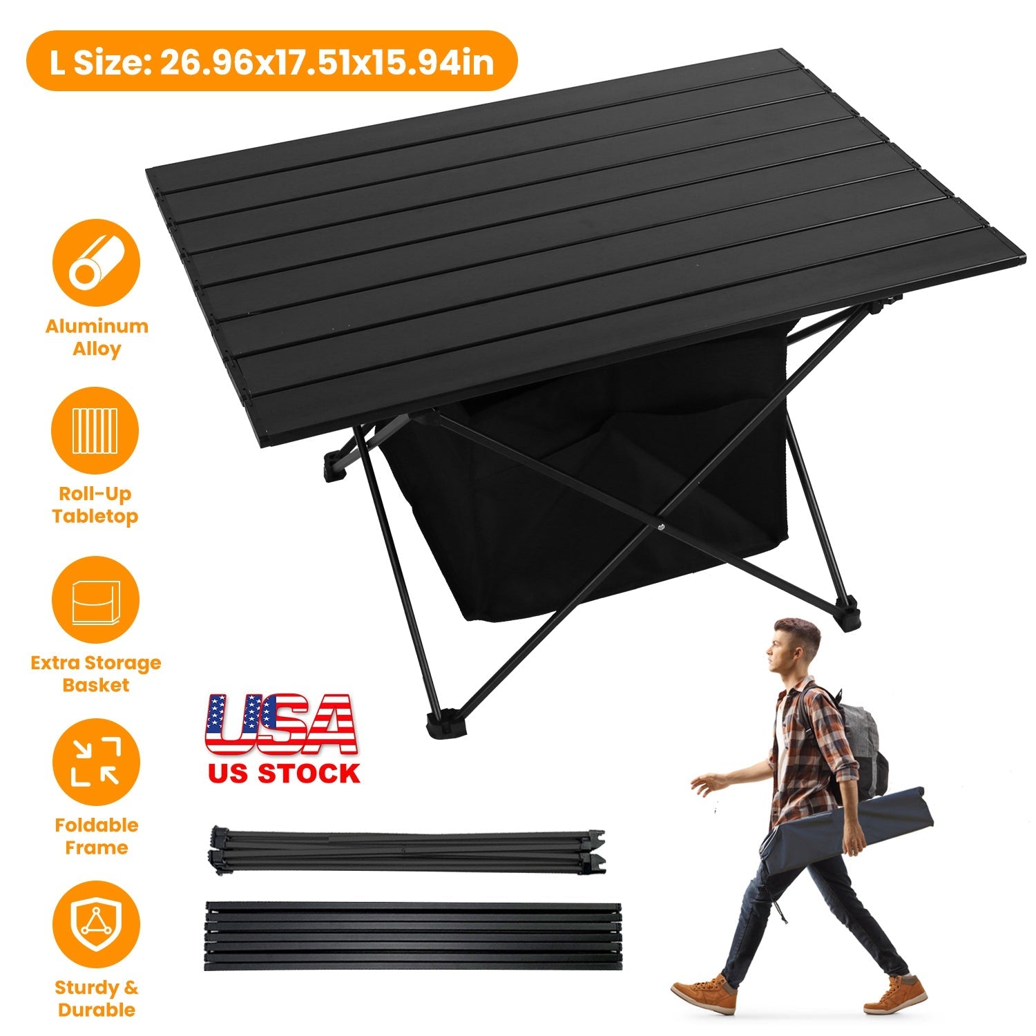 Foldable Camping Table With Storage Basket Rustproof Portable Aluminum Alloy Roll-Up Camping Table With Carrying Bag For Camping Hiking BBQ Picnic Fis - Energize Trek