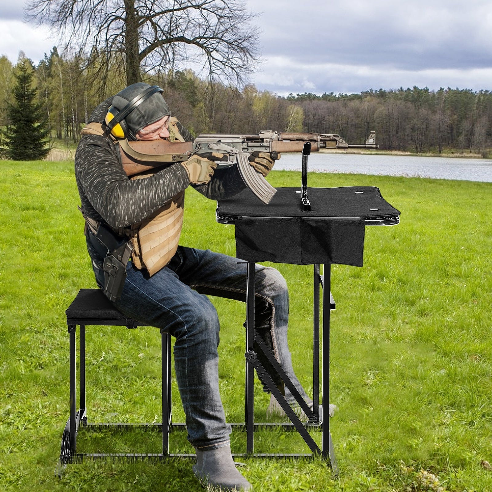 Foldable Shooting Bench with Adjustable Height Table - Energize Trek