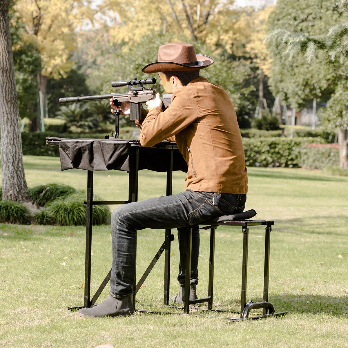 Foldable Shooting Bench with Adjustable Height Table - Energize Trek
