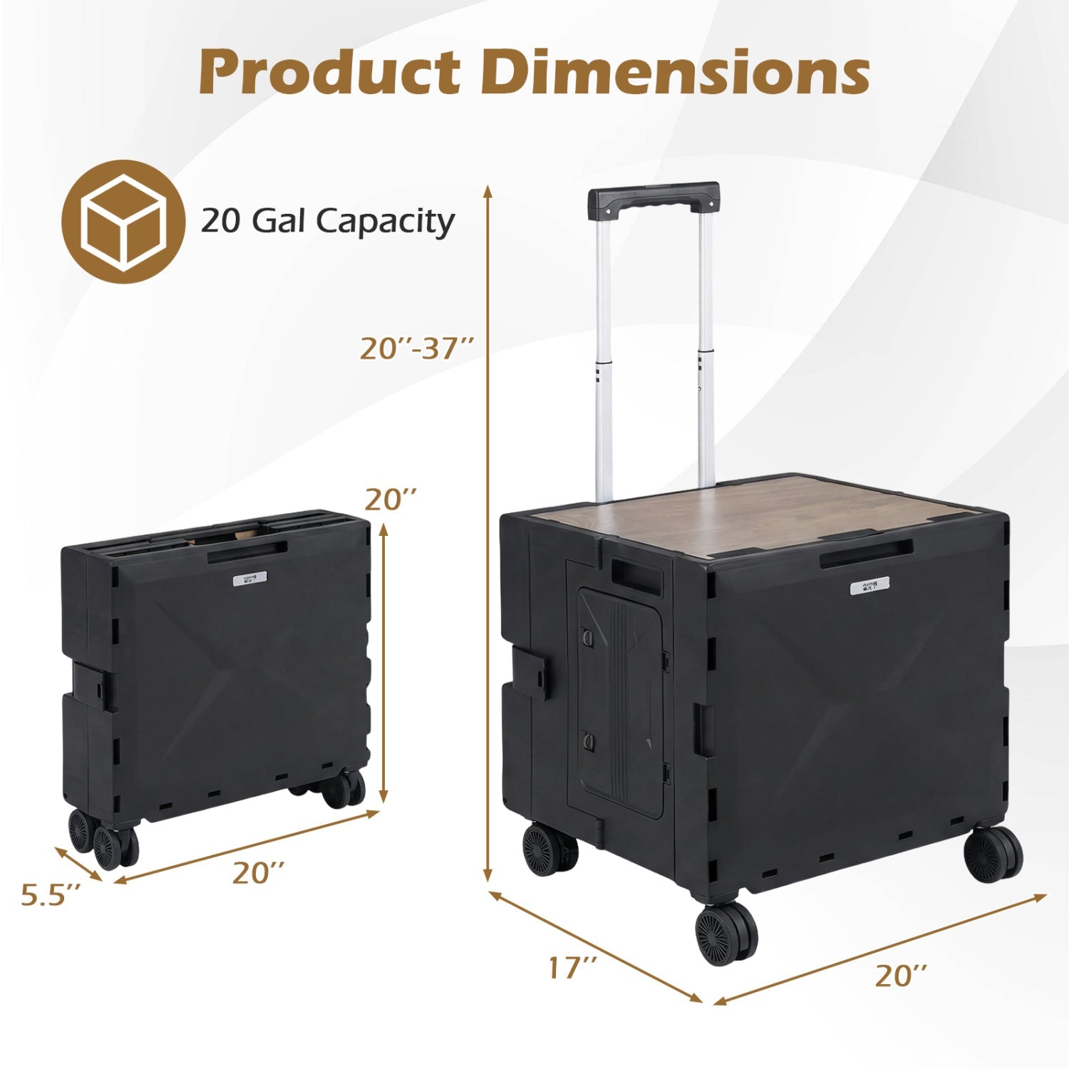 Foldable Utility Cart on 4 Rotate Wheels with Cup Holder - Energize Trek