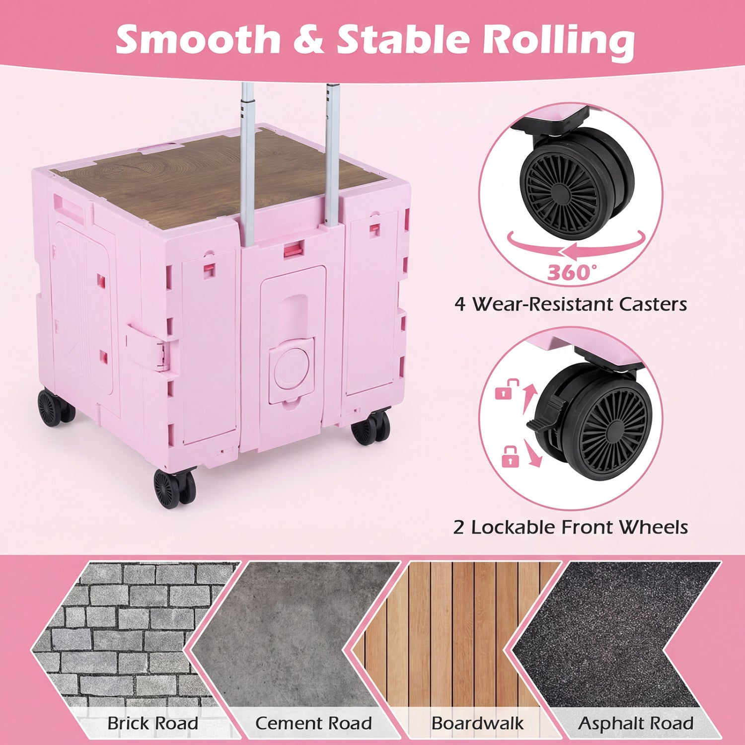 Foldable Utility Cart on 4 Rotate Wheels with Cup Holder - Energize Trek