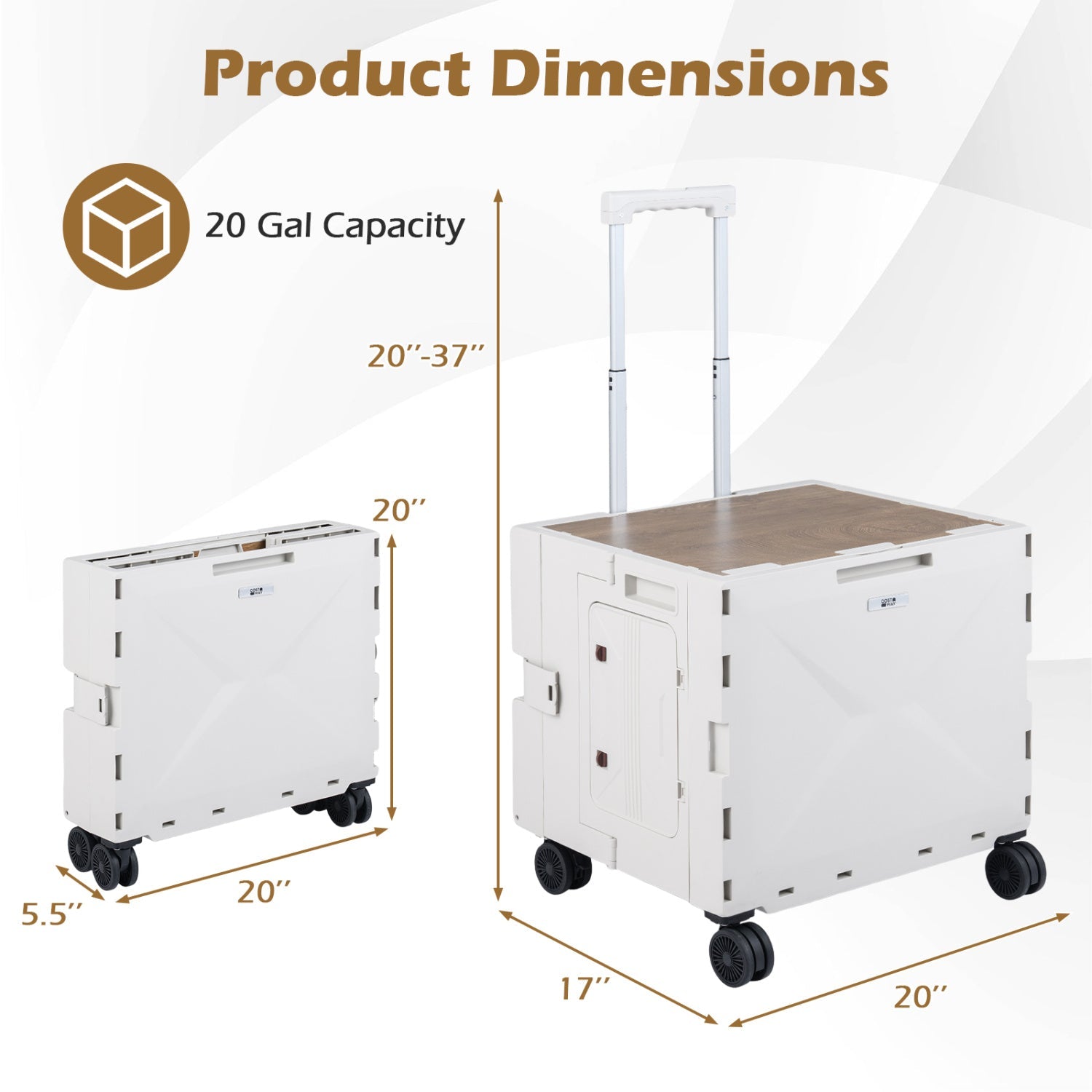 Foldable Utility Cart on 4 Rotate Wheels with Cup Holder - Energize Trek