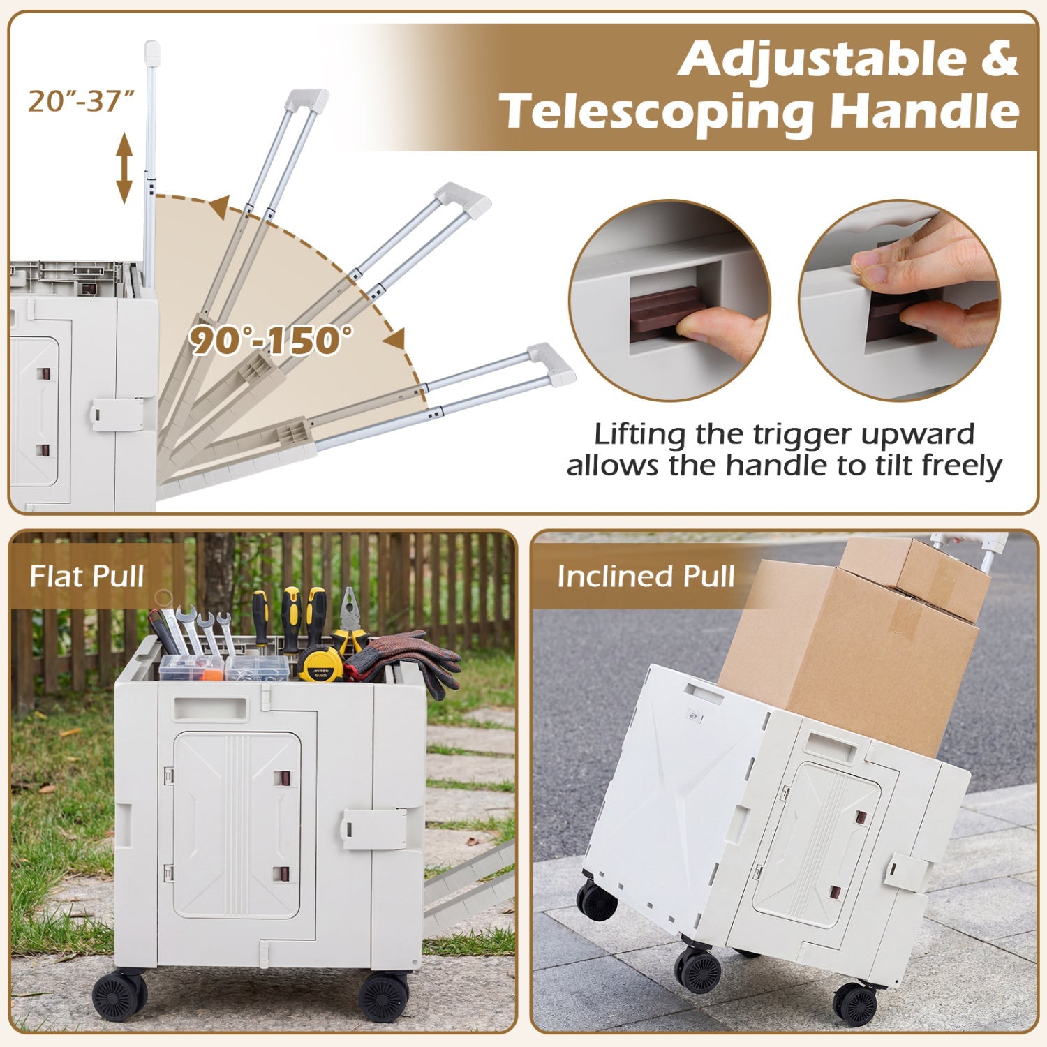 Foldable Utility Cart on 4 Rotate Wheels with Cup Holder - Energize Trek