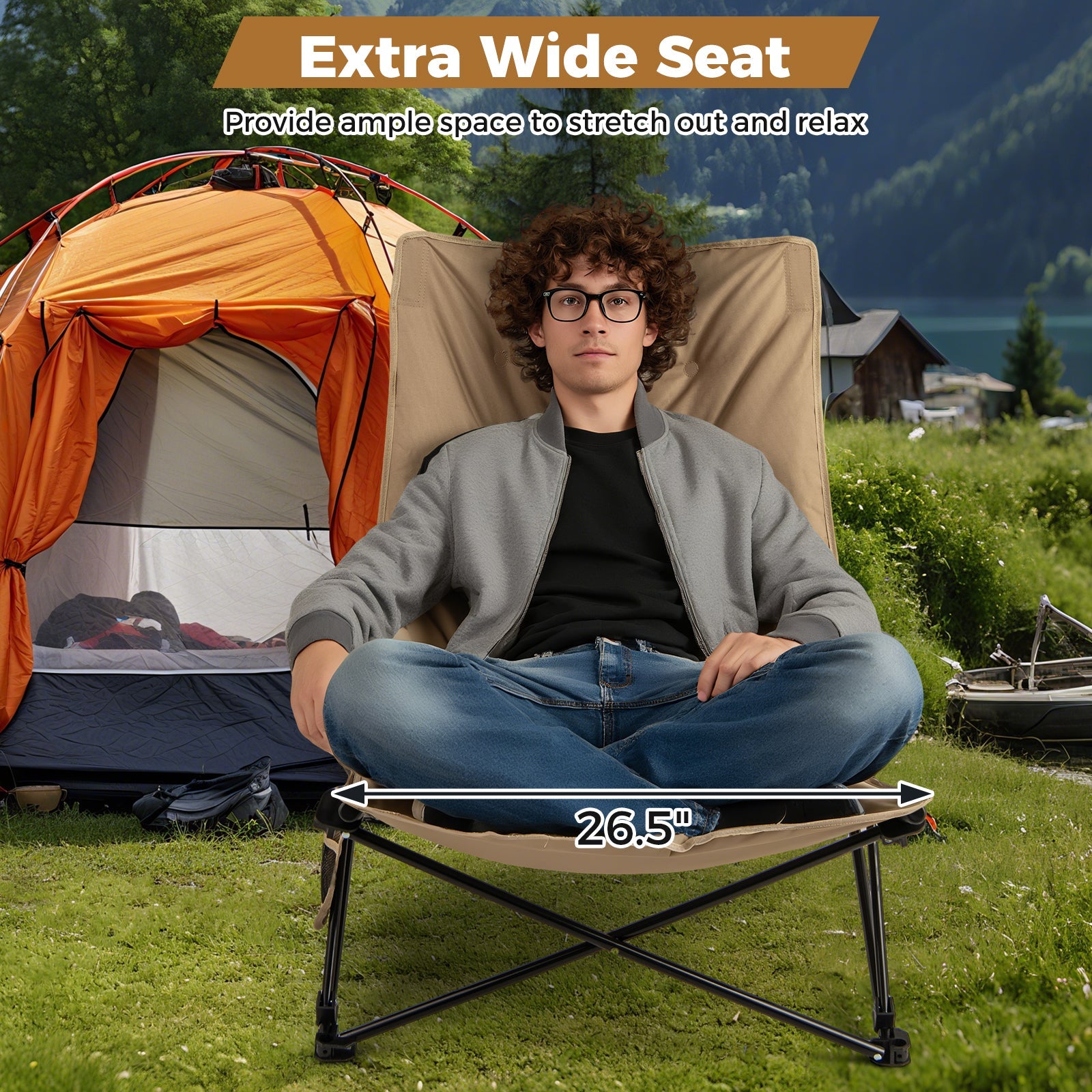 Folding Camping Chair for Adults with Adjustable Backrest and Carrying Bag-Khaki - Energize Trek