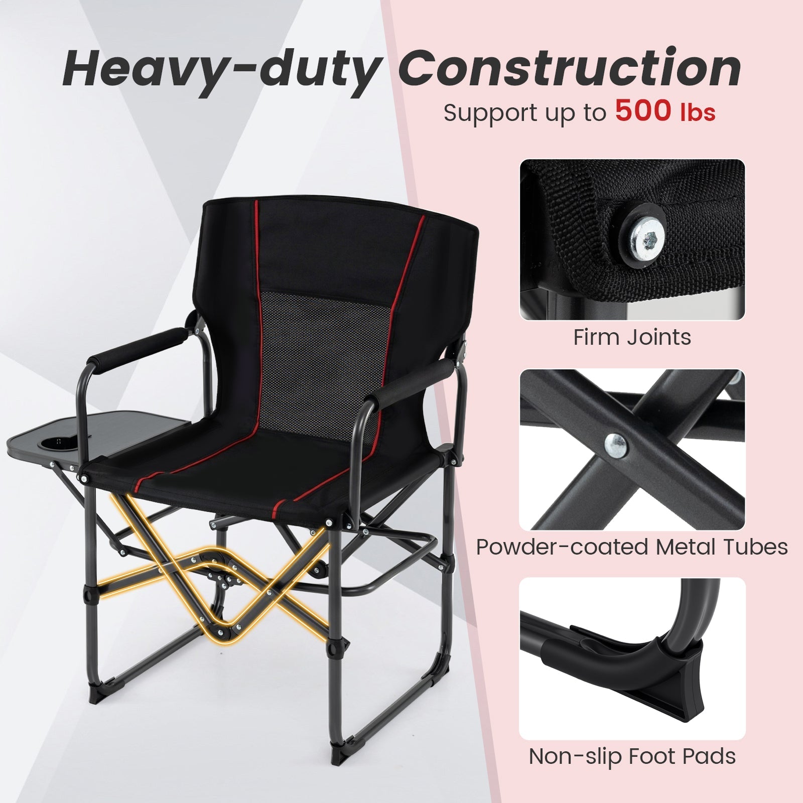 Folding Camping Chair with Side Table and Cup Holder with Carrying Bag - Energize Trek
