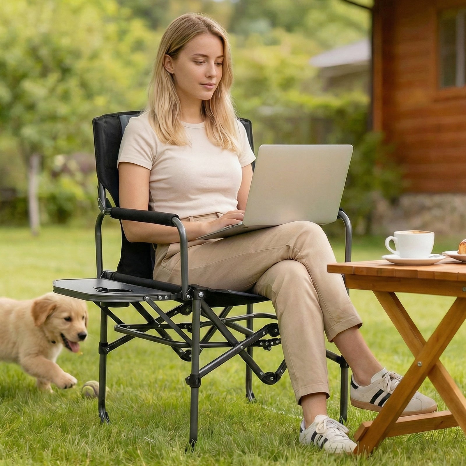 Folding Camping Chair with Side Table and Cup Holder with Carrying Bag - Energize Trek