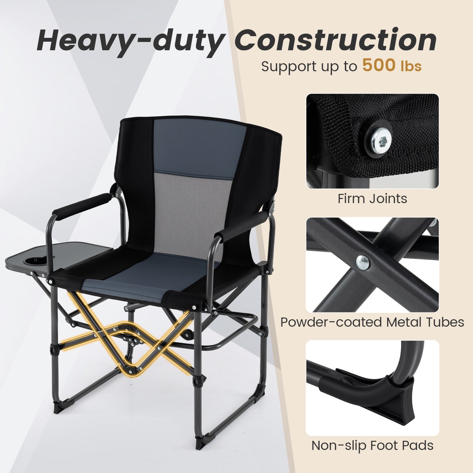 Folding Camping Chair with Side Table and Cup Holder with Carrying Bag - Energize Trek