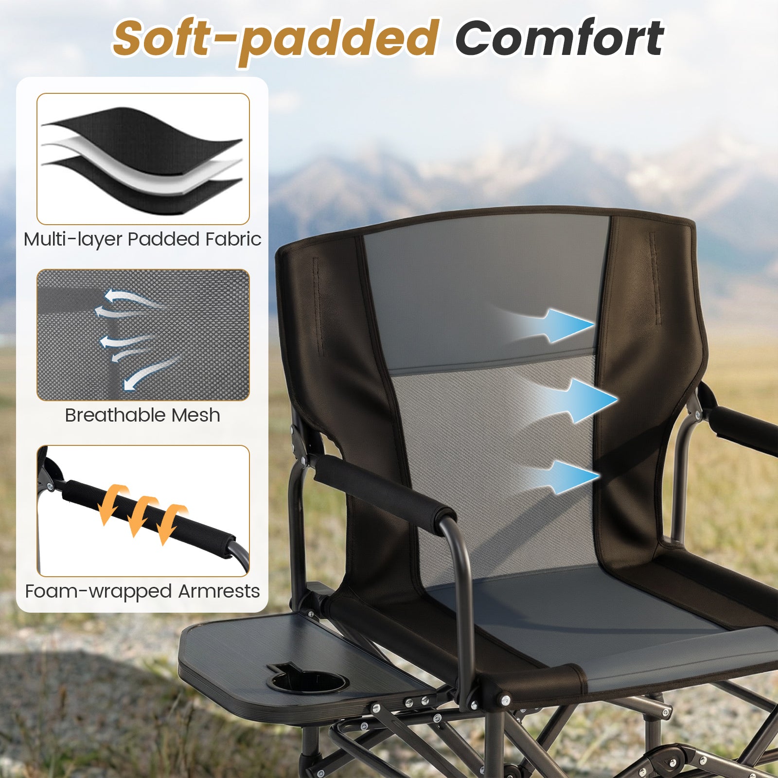 Folding Camping Chair with Side Table and Cup Holder with Carrying Bag - Energize Trek