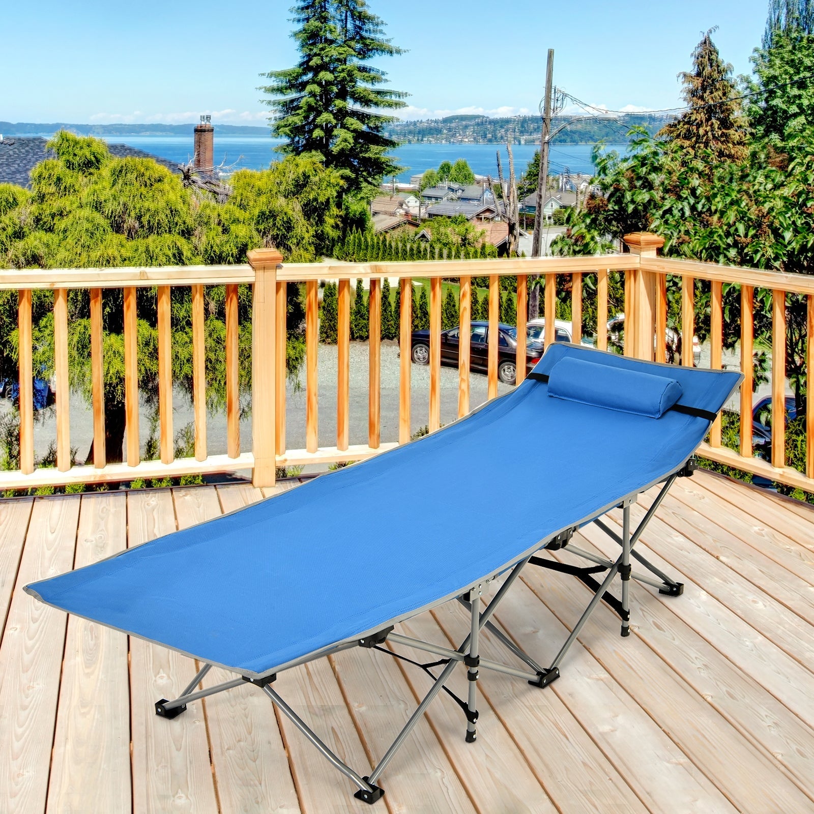 Folding Camping Cot with Side Storage Pocket Detachable Headrest - Energize Trek