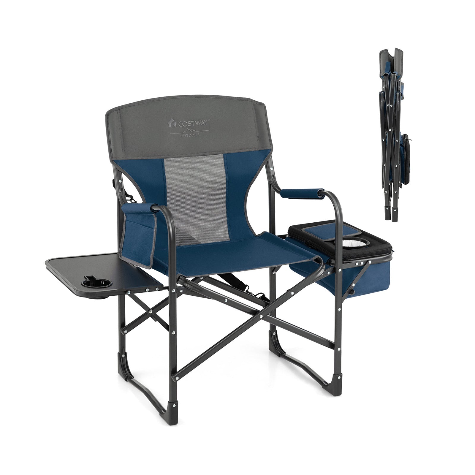 Folding Camping Directors Chair with Cooler Bag and Side Table - Energize Trek