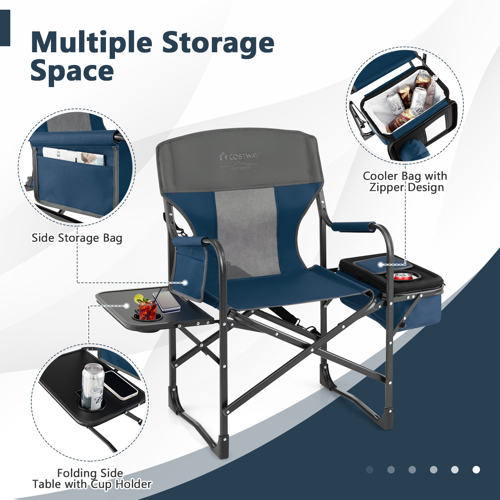 Folding Camping Directors Chair with Cooler Bag and Side Table - Energize Trek