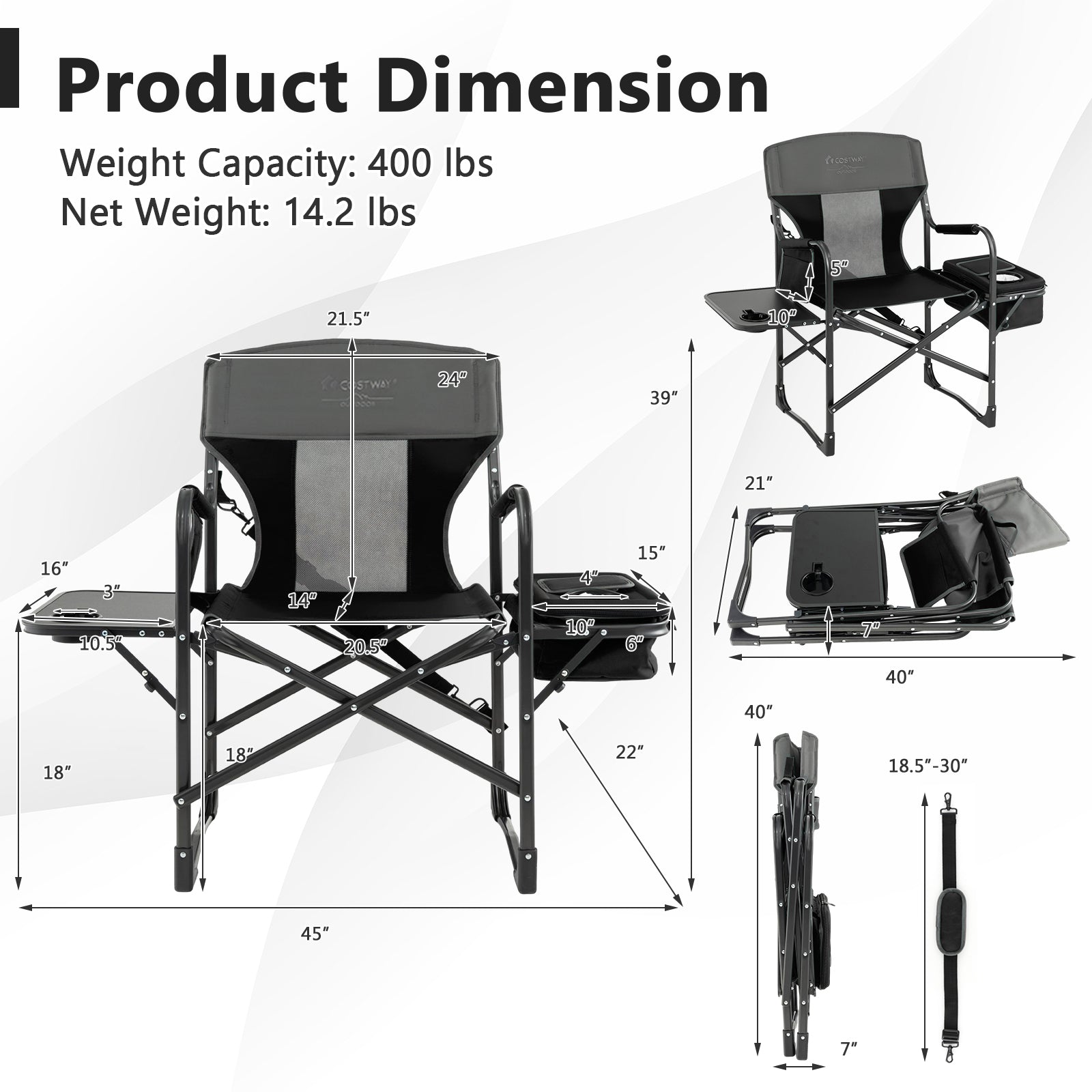 Folding Camping Directors Chair with Cooler Bag and Side Table - Energize Trek