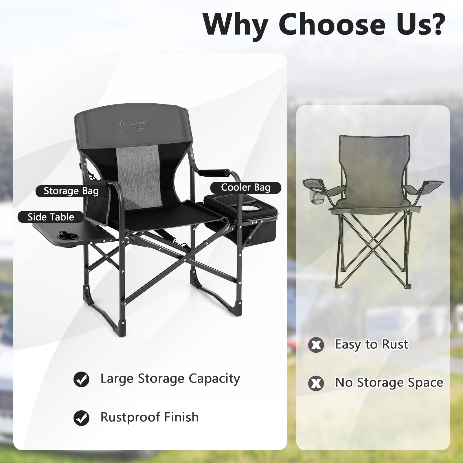 Folding Camping Directors Chair with Cooler Bag and Side Table - Energize Trek