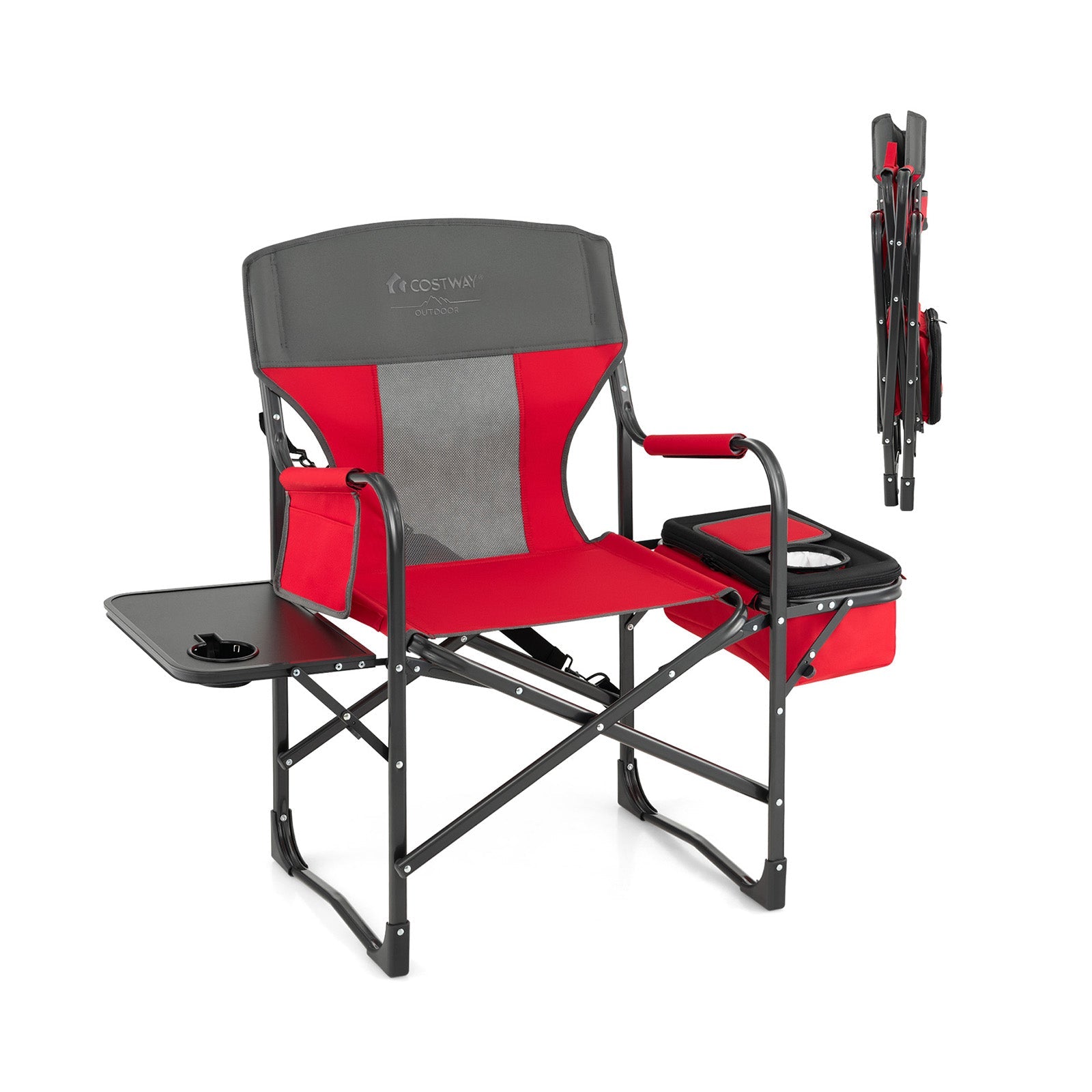 Folding Camping Directors Chair with Cooler Bag and Side Table - Energize Trek