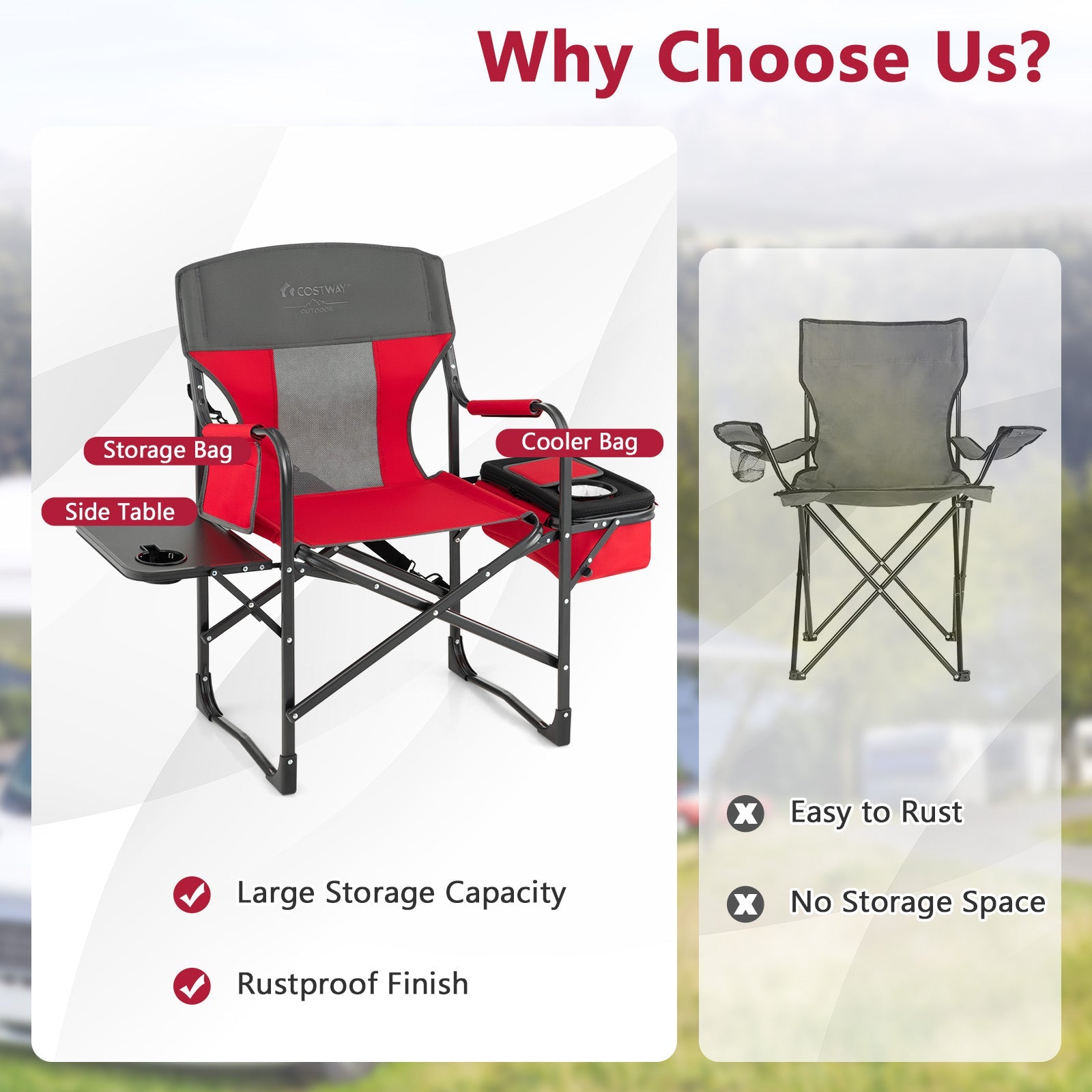Folding Camping Directors Chair with Cooler Bag and Side Table - Energize Trek