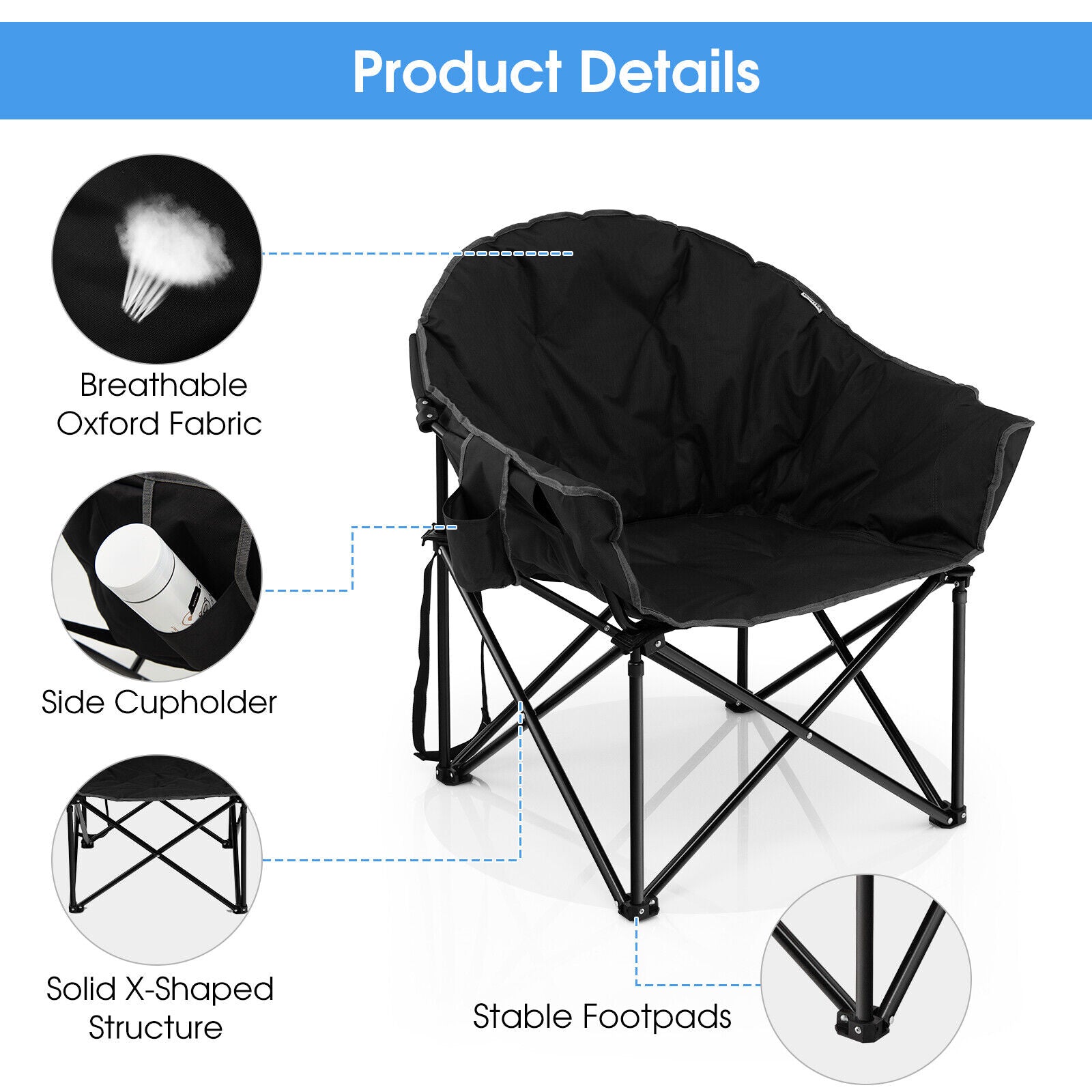 Folding Camping Moon Padded Chair with Carrying Bag - Energize Trek