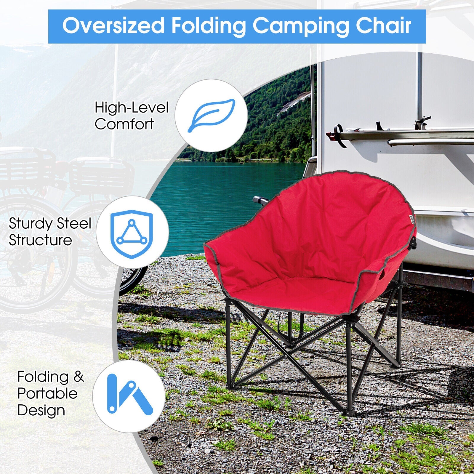 Folding Camping Moon Padded Chair with Carrying Bag - Energize Trek