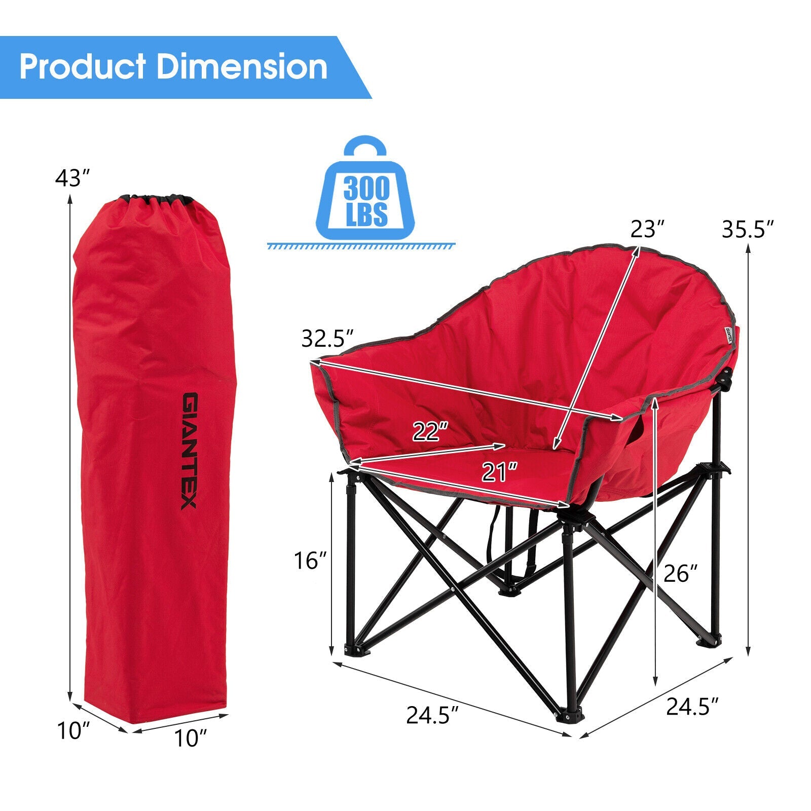 Folding Camping Moon Padded Chair with Carrying Bag - Energize Trek