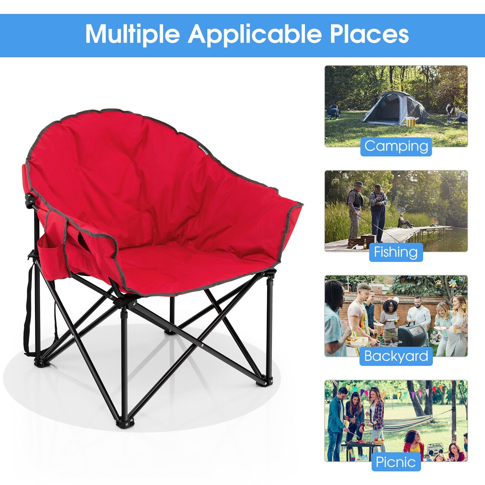 Folding Camping Moon Padded Chair with Carrying Bag - Energize Trek
