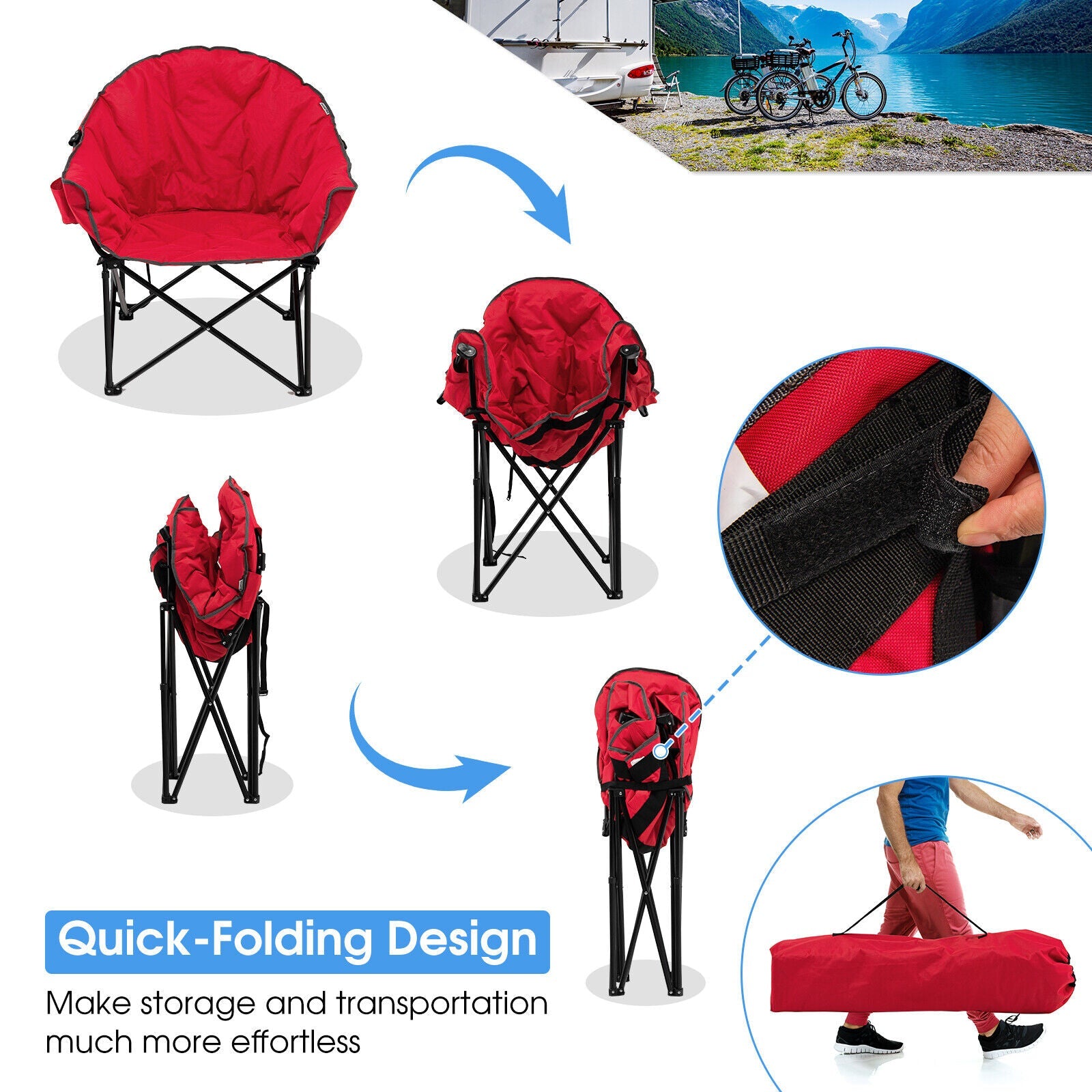 Folding Camping Moon Padded Chair with Carrying Bag - Energize Trek