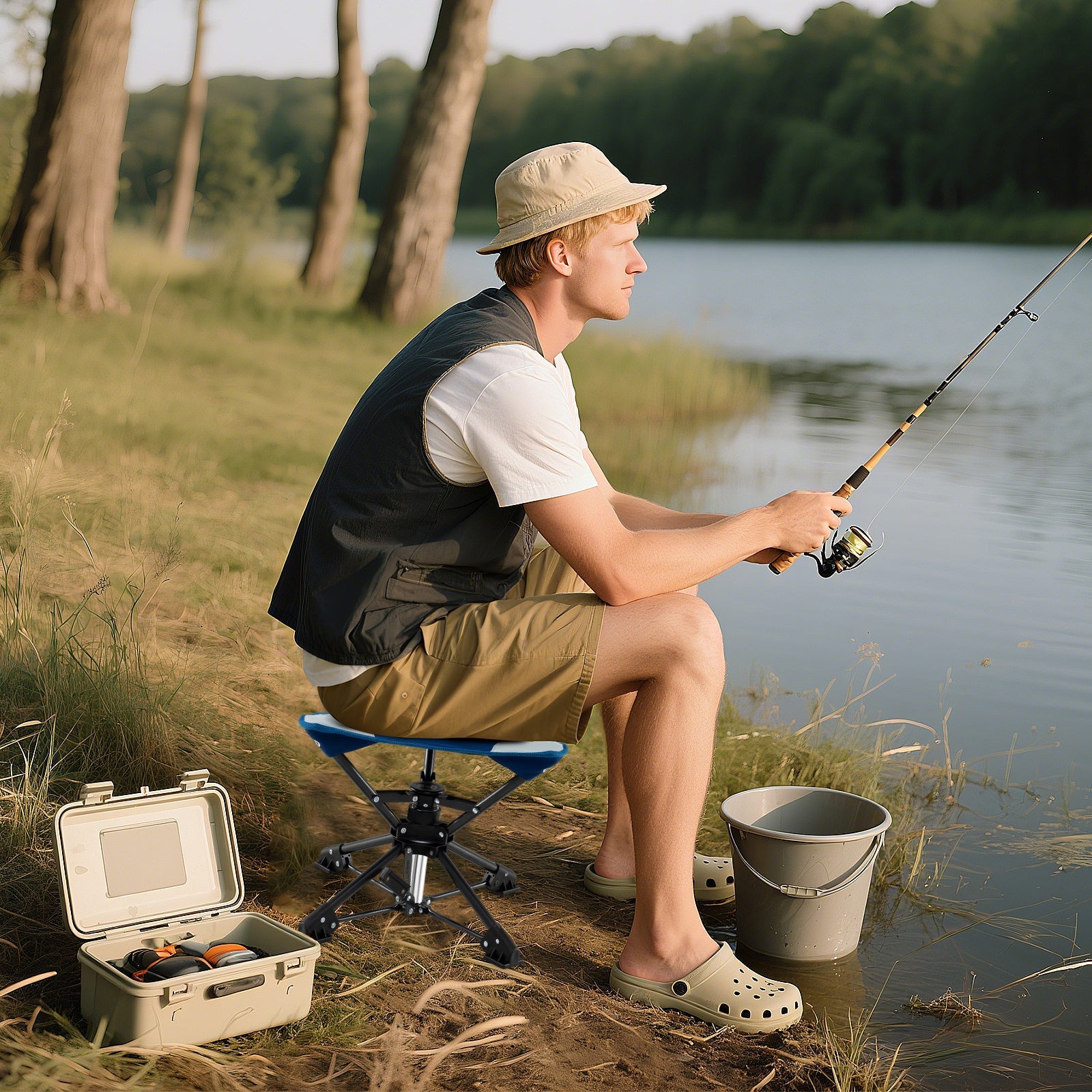 Folding Camping Stool 360° Swivel Hunting Chair with Anti-Sink Feet - Energize Trek