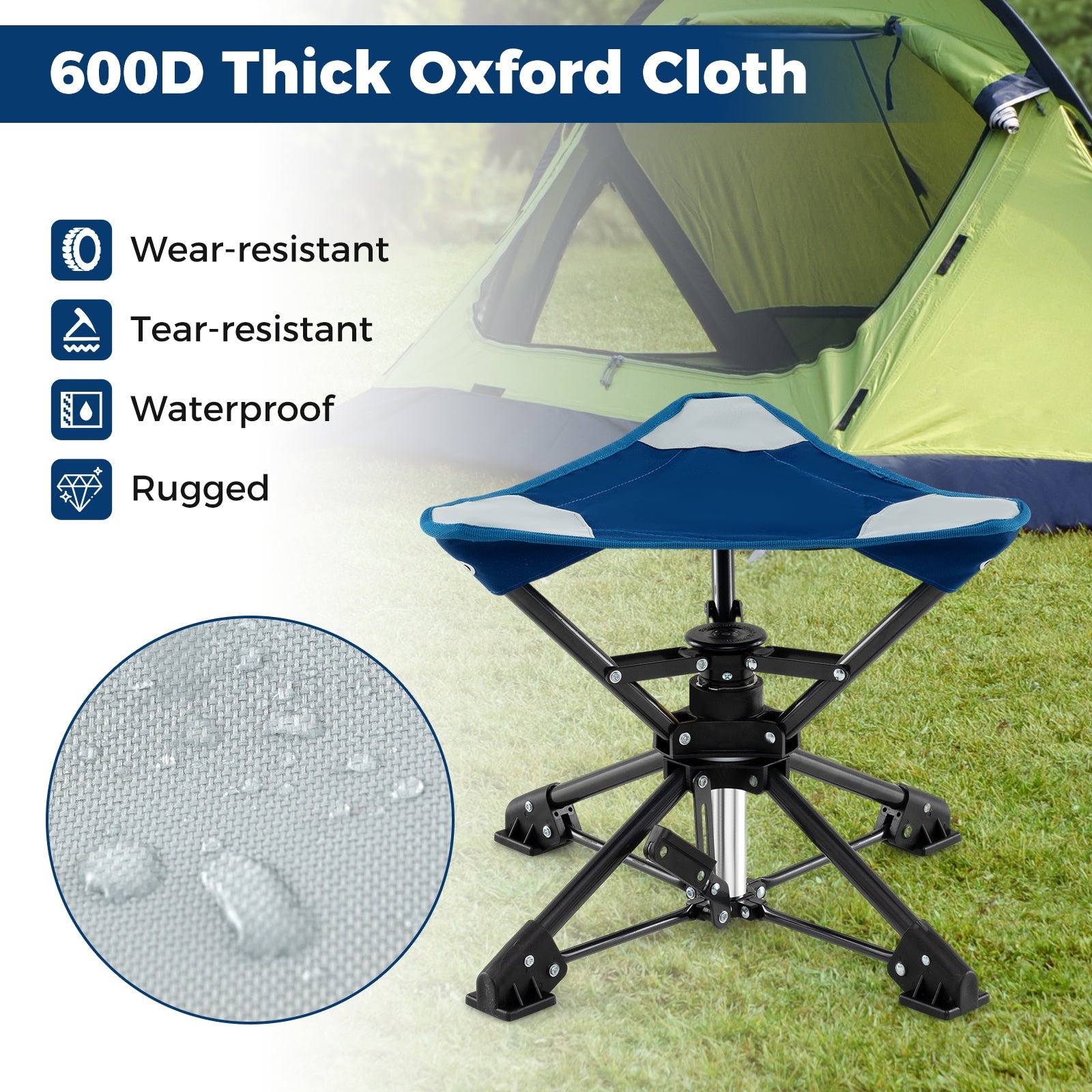 Folding Camping Stool 360° Swivel Hunting Chair with Anti-Sink Feet - Energize Trek