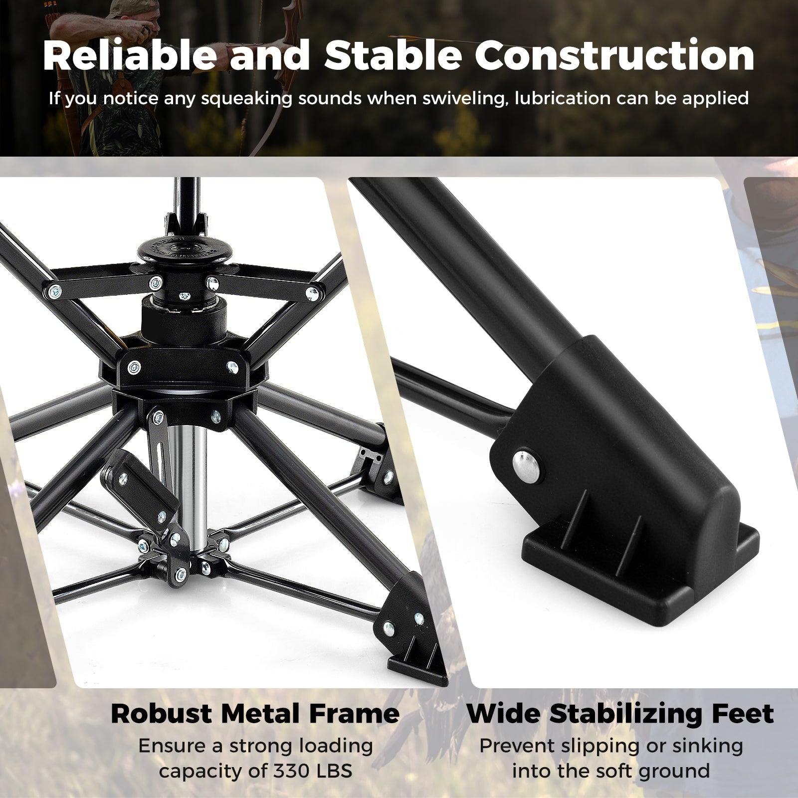 Folding Camping Stool 360° Swivel Hunting Chair with Anti-Sink Feet - Energize Trek
