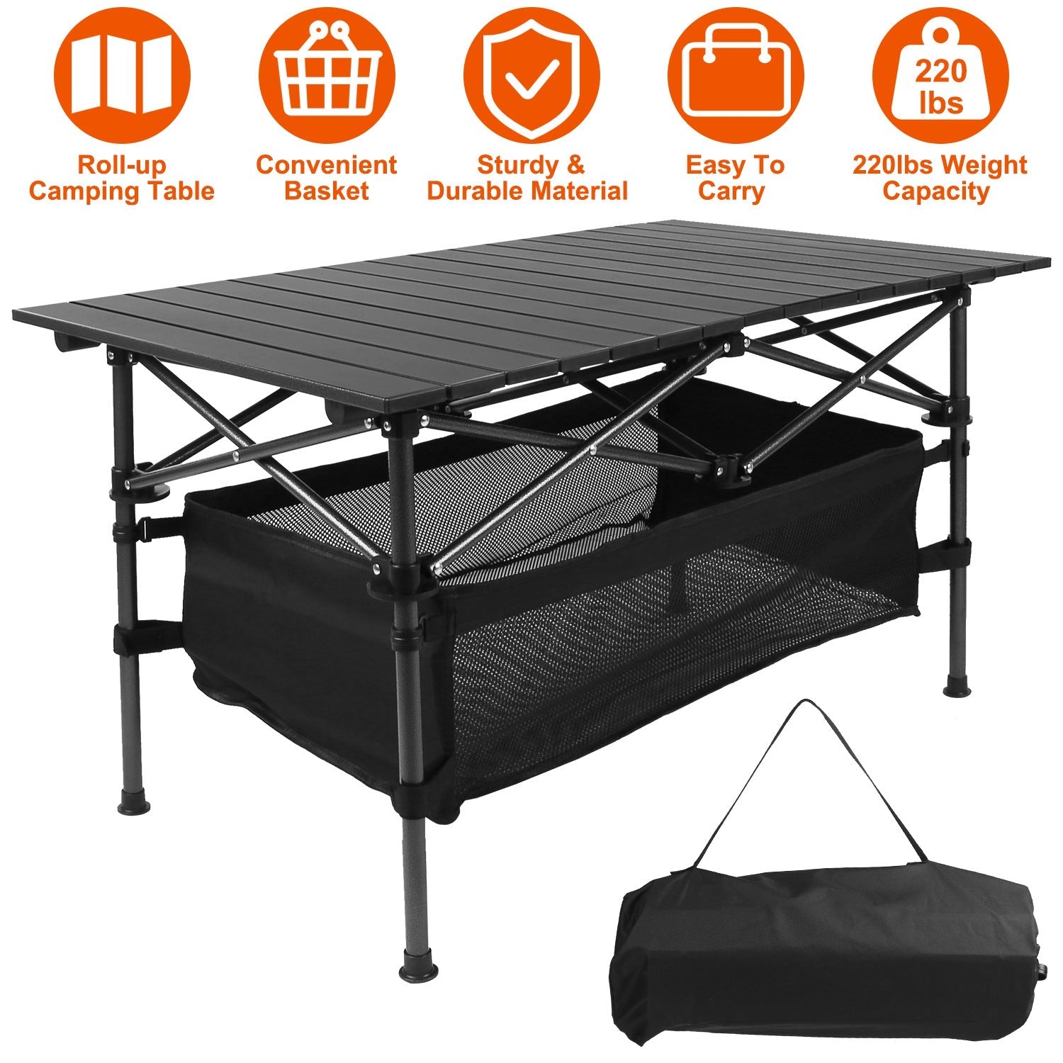Folding Camping Table Portable Lightweight Aluminum Roll-up Picnic BBQ Desk with Carrying Bag Heavy Duty Outdoor Beach Backyard Party Patio - Energize Trek