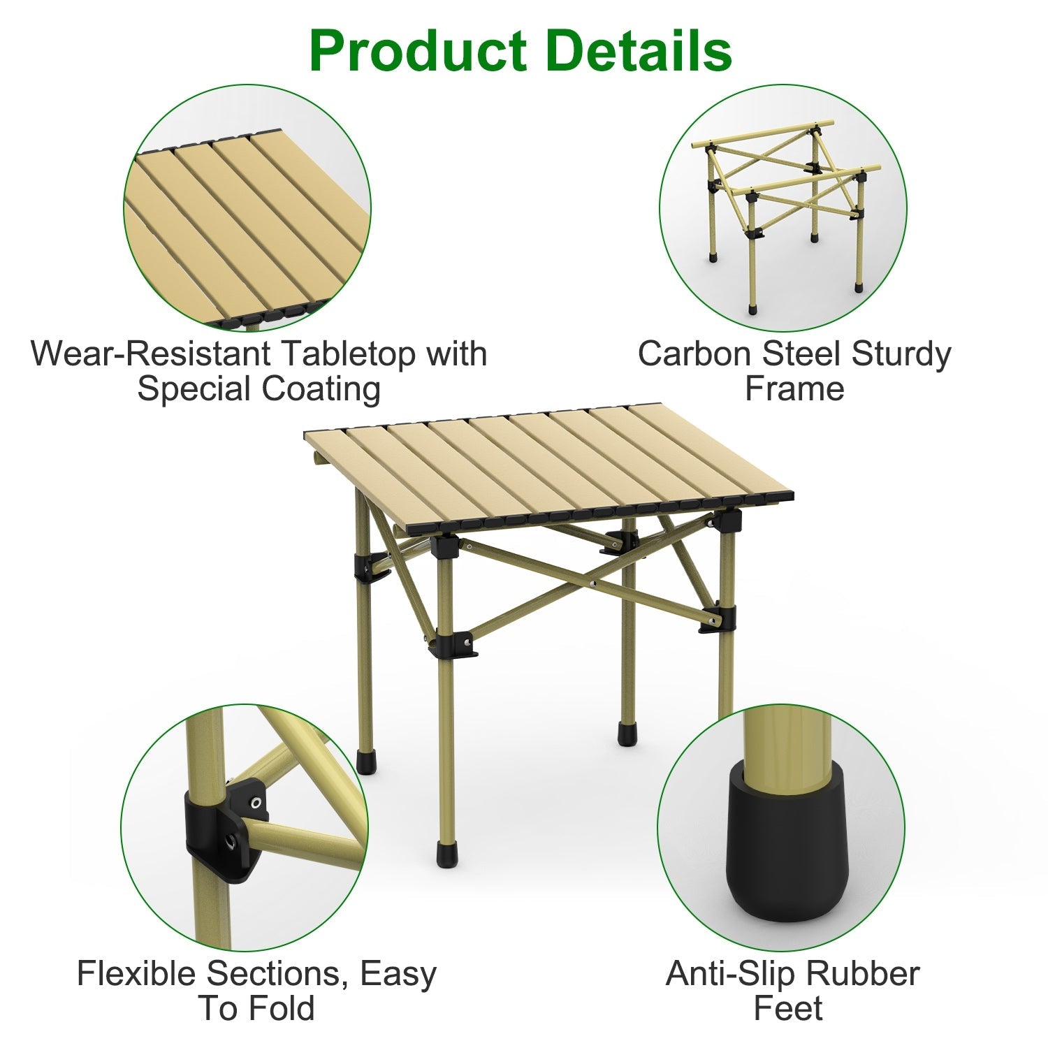 Folding Camping Table Portable Lightweight Carbon Steel Roll-up Picnic BBQ Desk with Carry Bag Heavy Duty for Outdoor Beach Backyard Party Patio Campi - Energize Trek