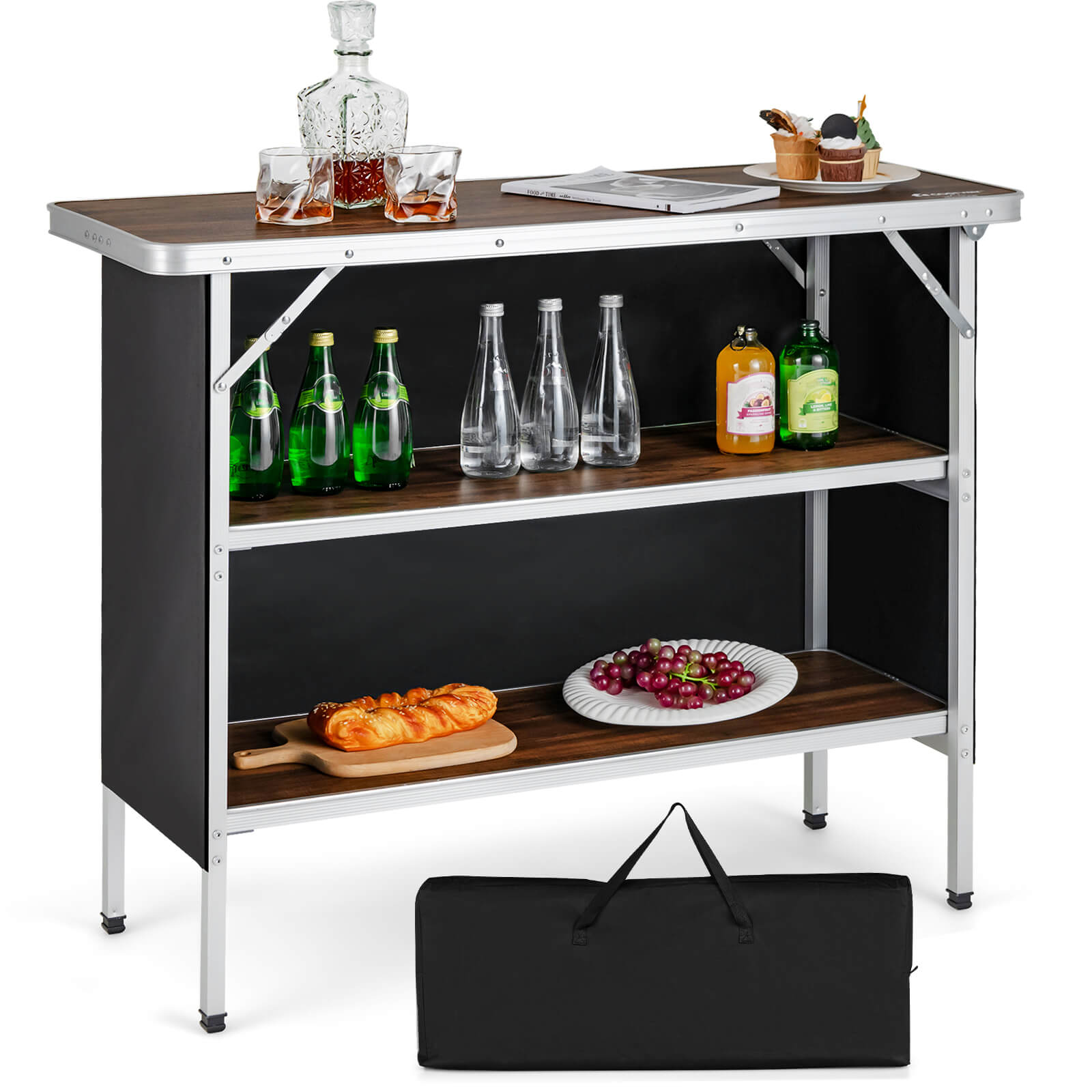 Folding Camping Table with 2-Tier Open Shelves for Outdoor BBQ - Energize Trek