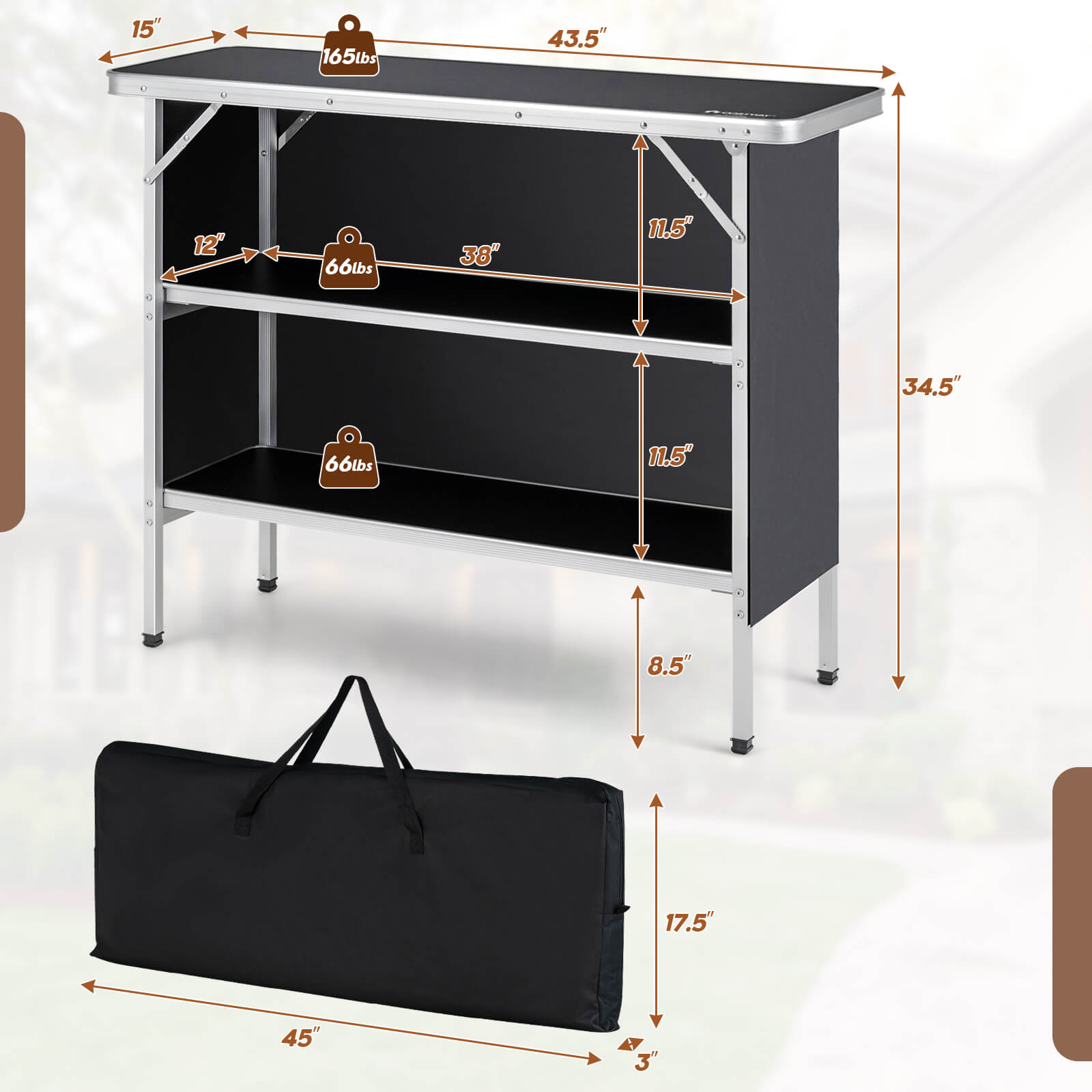Folding Camping Table with 2-Tier Open Shelves for Outdoor BBQ - Energize Trek