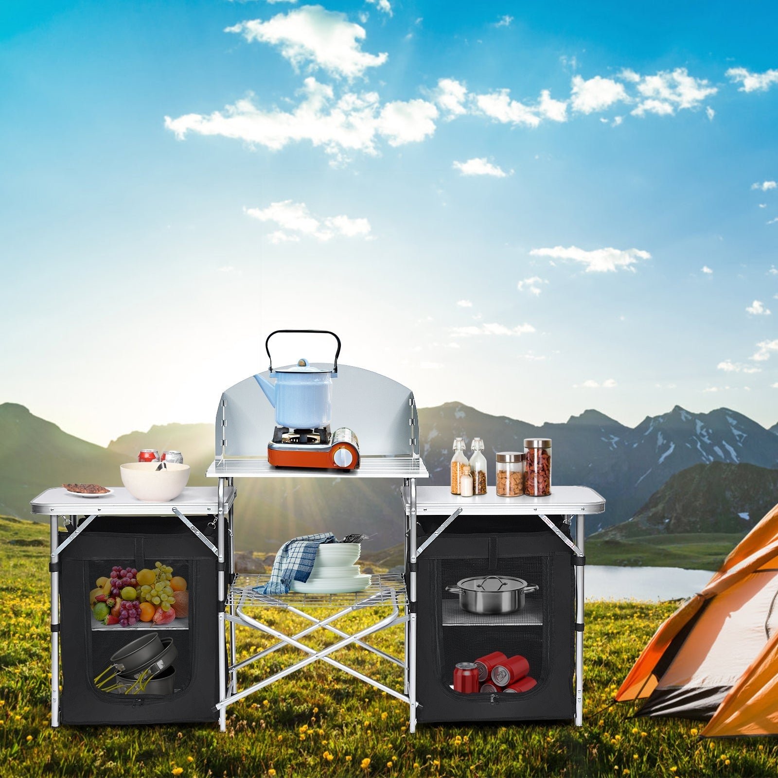 Folding Camping Table with Storage Organizer - Energize Trek
