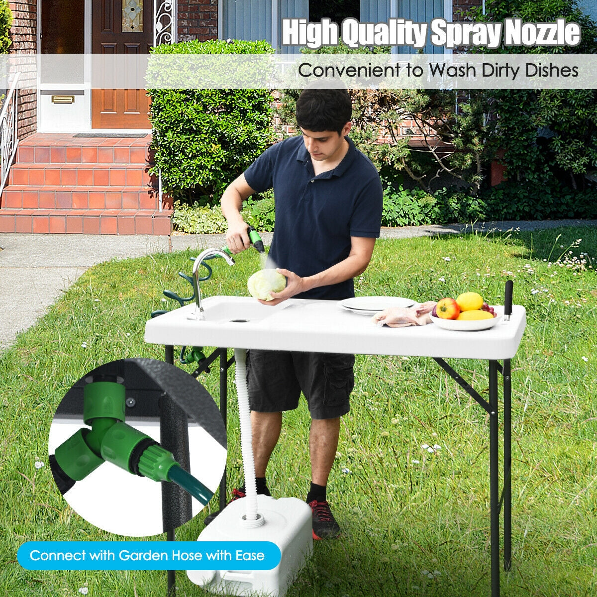 Folding Cleaning Sink Faucet Cutting Camping Table with Sprayer - Energize Trek