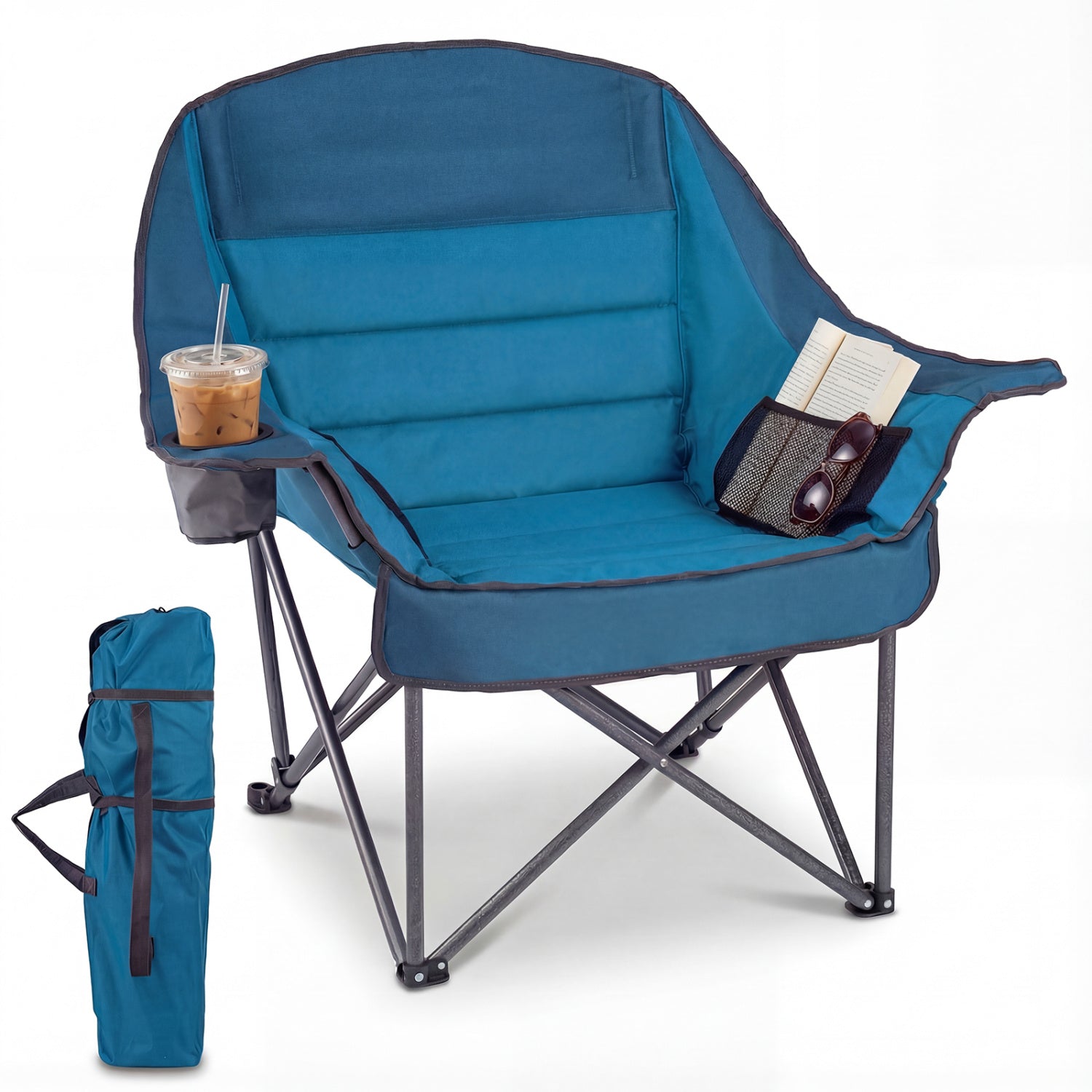 Folding Oversized Camping Chair with Side Pockets and Cup Holder - Energize Trek
