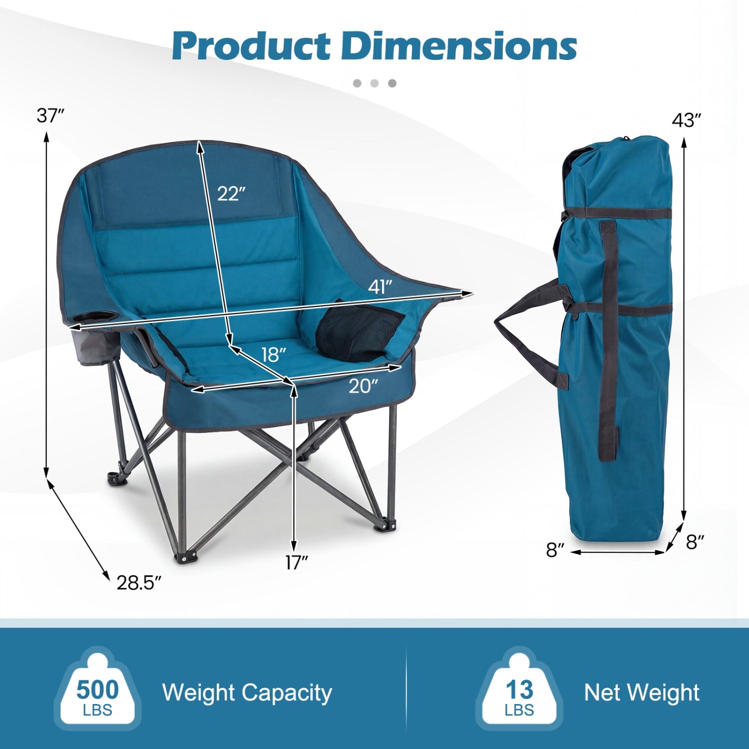 Folding Oversized Camping Chair with Side Pockets and Cup Holder - Energize Trek