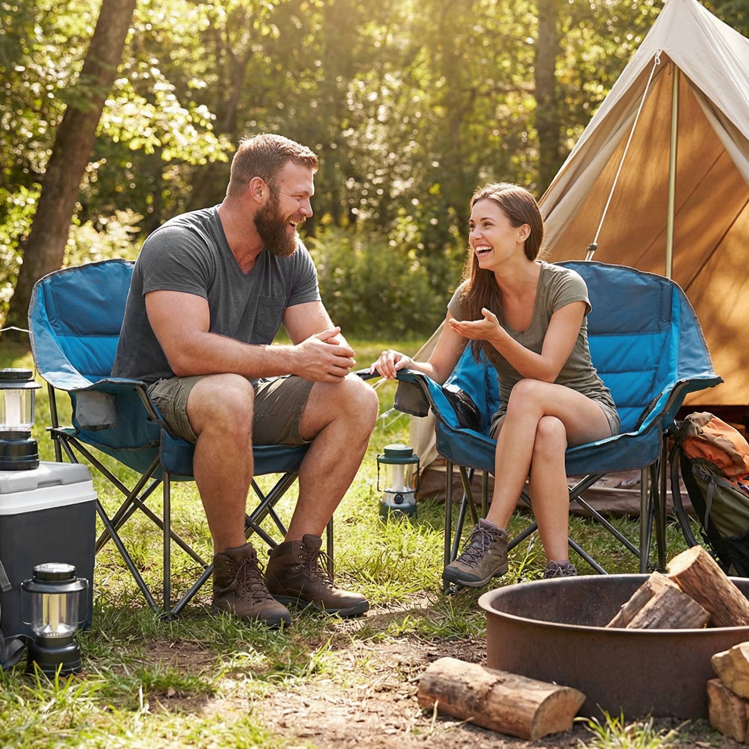 Folding Oversized Camping Chair with Side Pockets and Cup Holder - Energize Trek