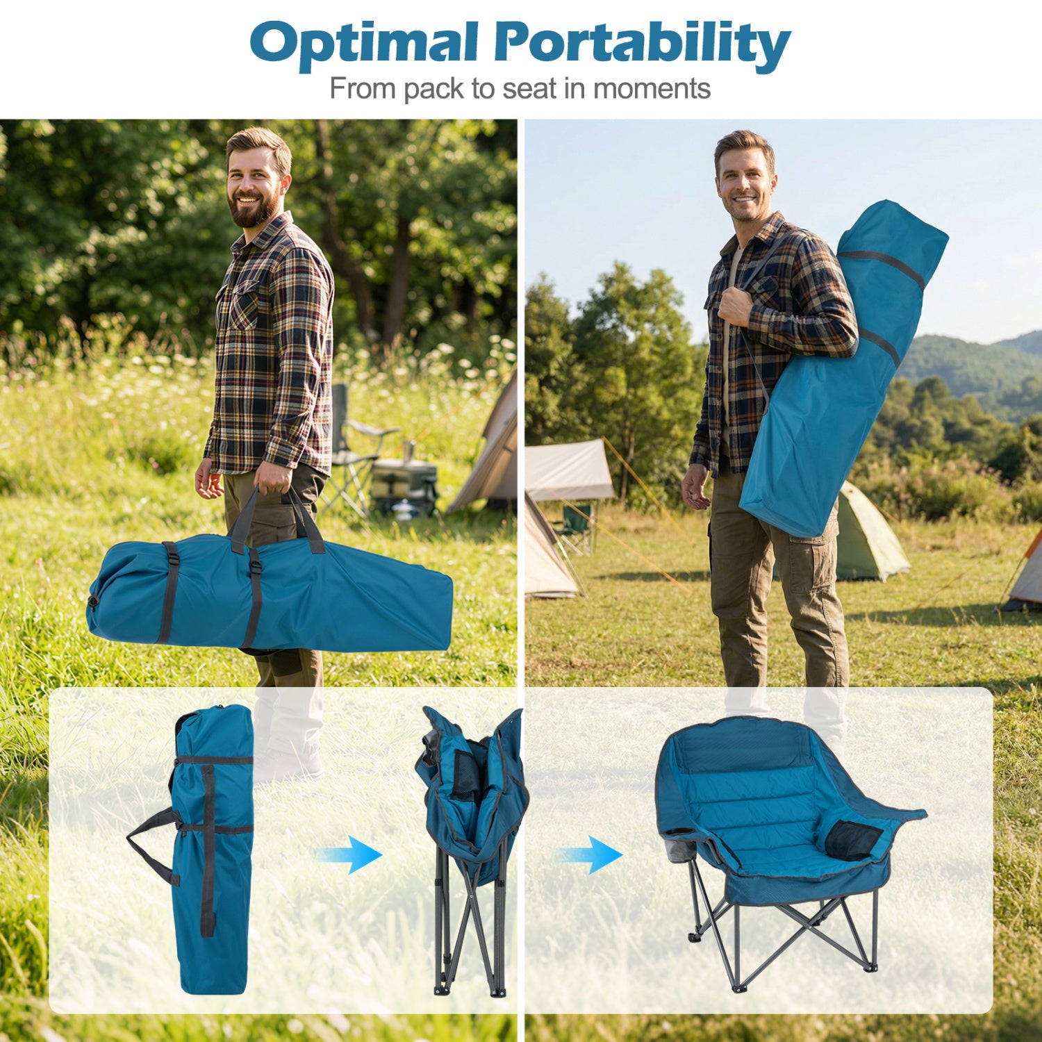 Folding Oversized Camping Chair with Side Pockets and Cup Holder - Energize Trek