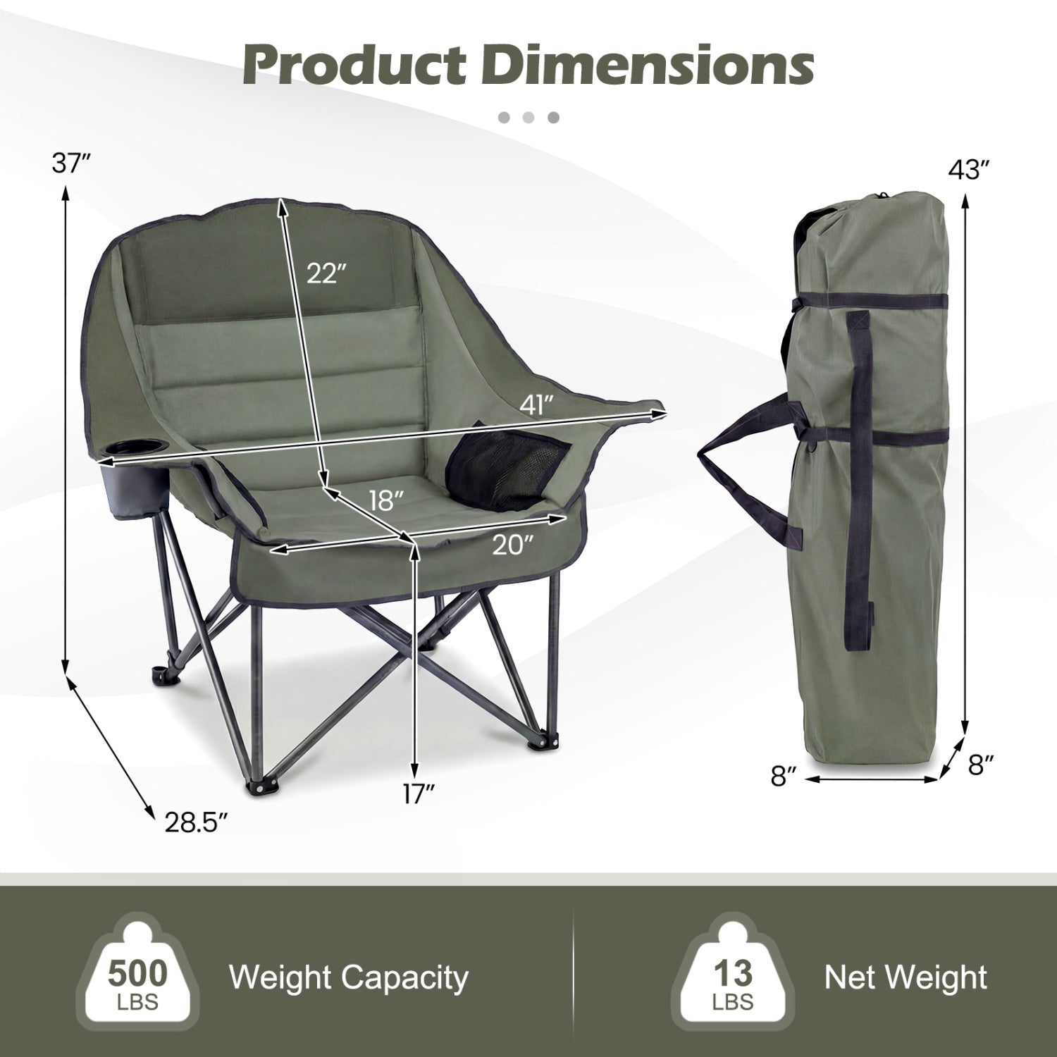 Folding Oversized Camping Chair with Side Pockets and Cup Holder - Energize Trek