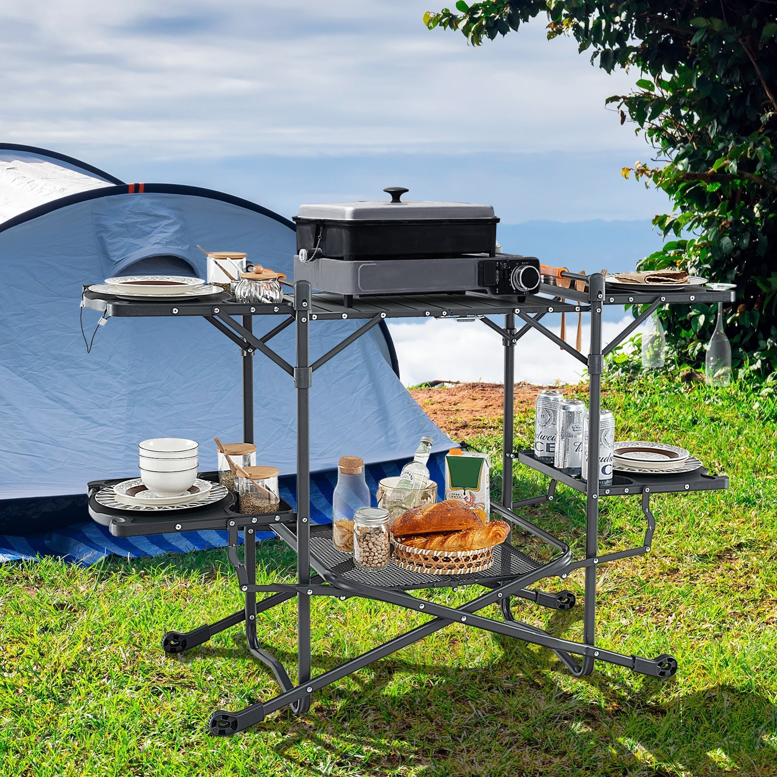 Folding Portable Outdoor Cook Station with Heat-Resistant Aluminum Tabletop - Energize Trek