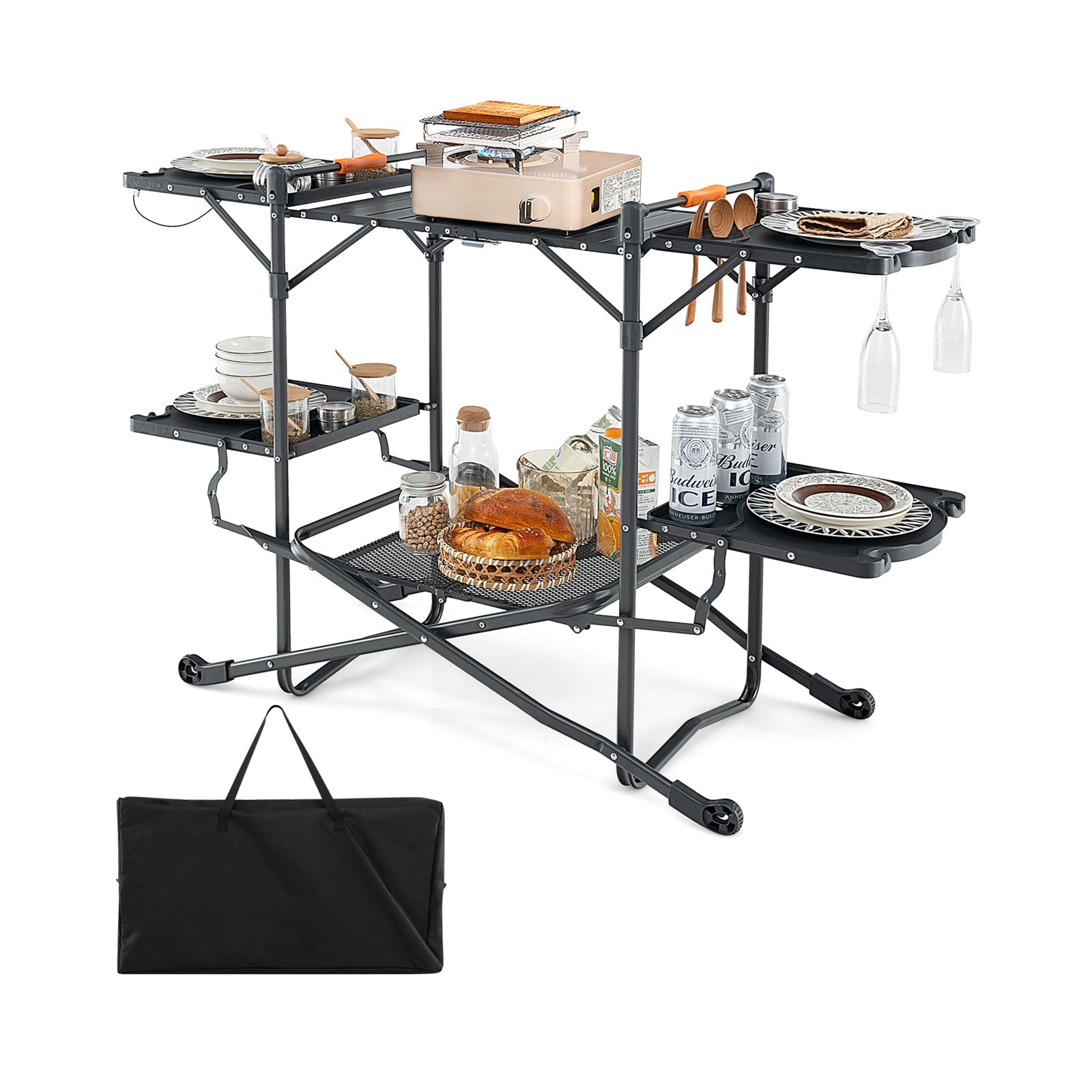 Folding Portable Outdoor Cook Station with Heat-Resistant Aluminum Tabletop - Energize Trek