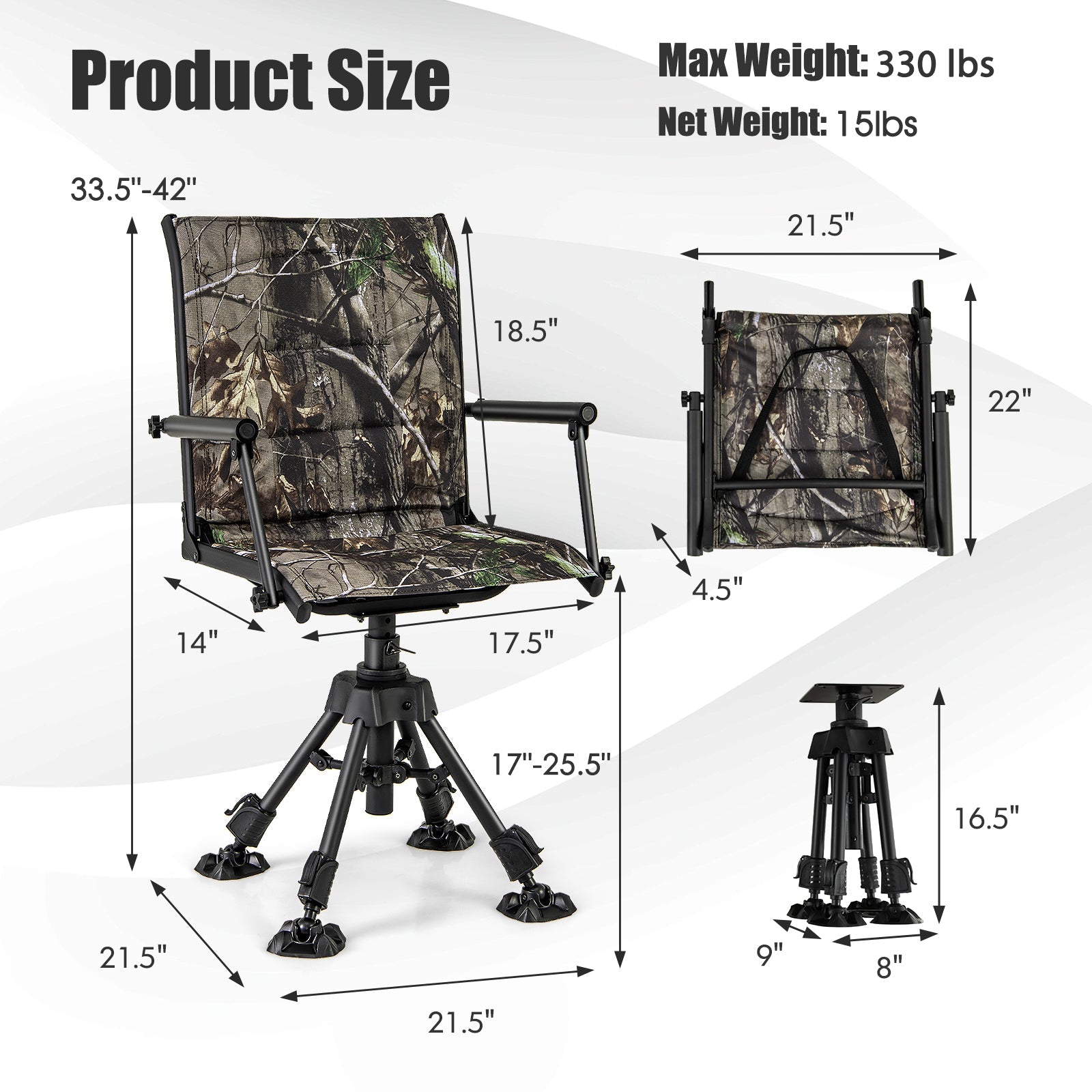 Folding Swivel Patio Chair with 4 Adjustable Leg - Energize Trek