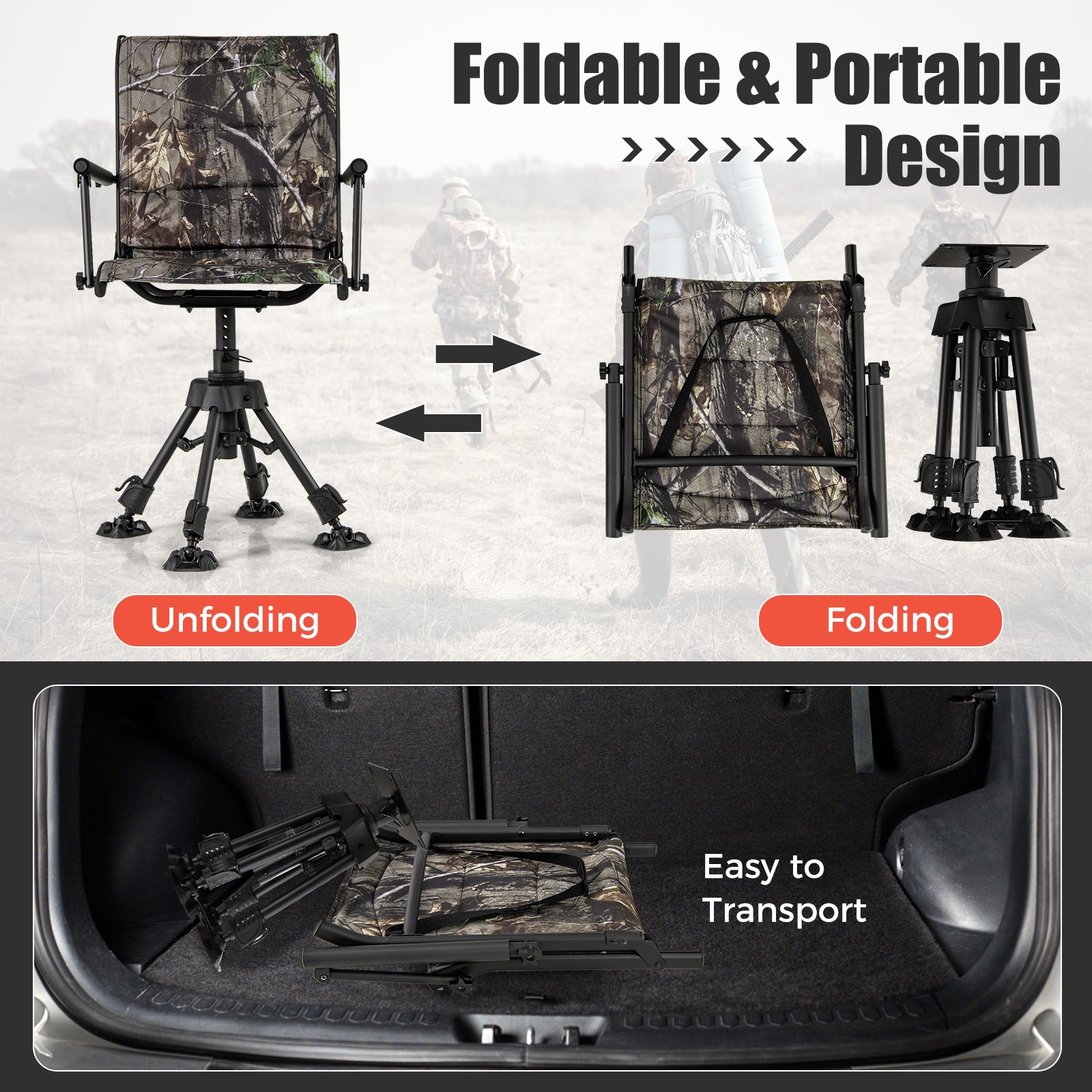 Folding Swivel Patio Chair with 4 Adjustable Leg - Energize Trek