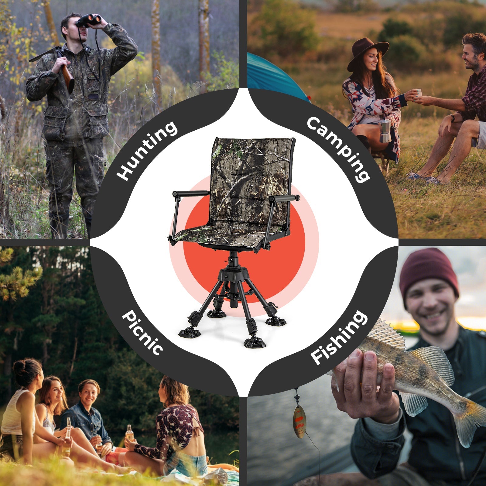 Folding Swivel Patio Chair with 4 Adjustable Leg - Energize Trek