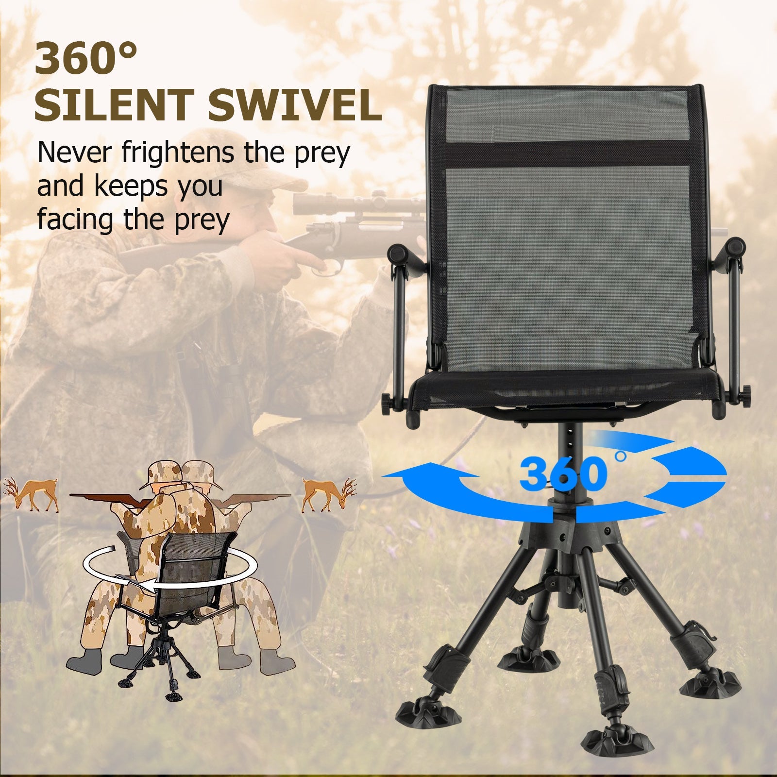 Folding Swivel Patio Chair with 4 Adjustable Leg - Energize Trek