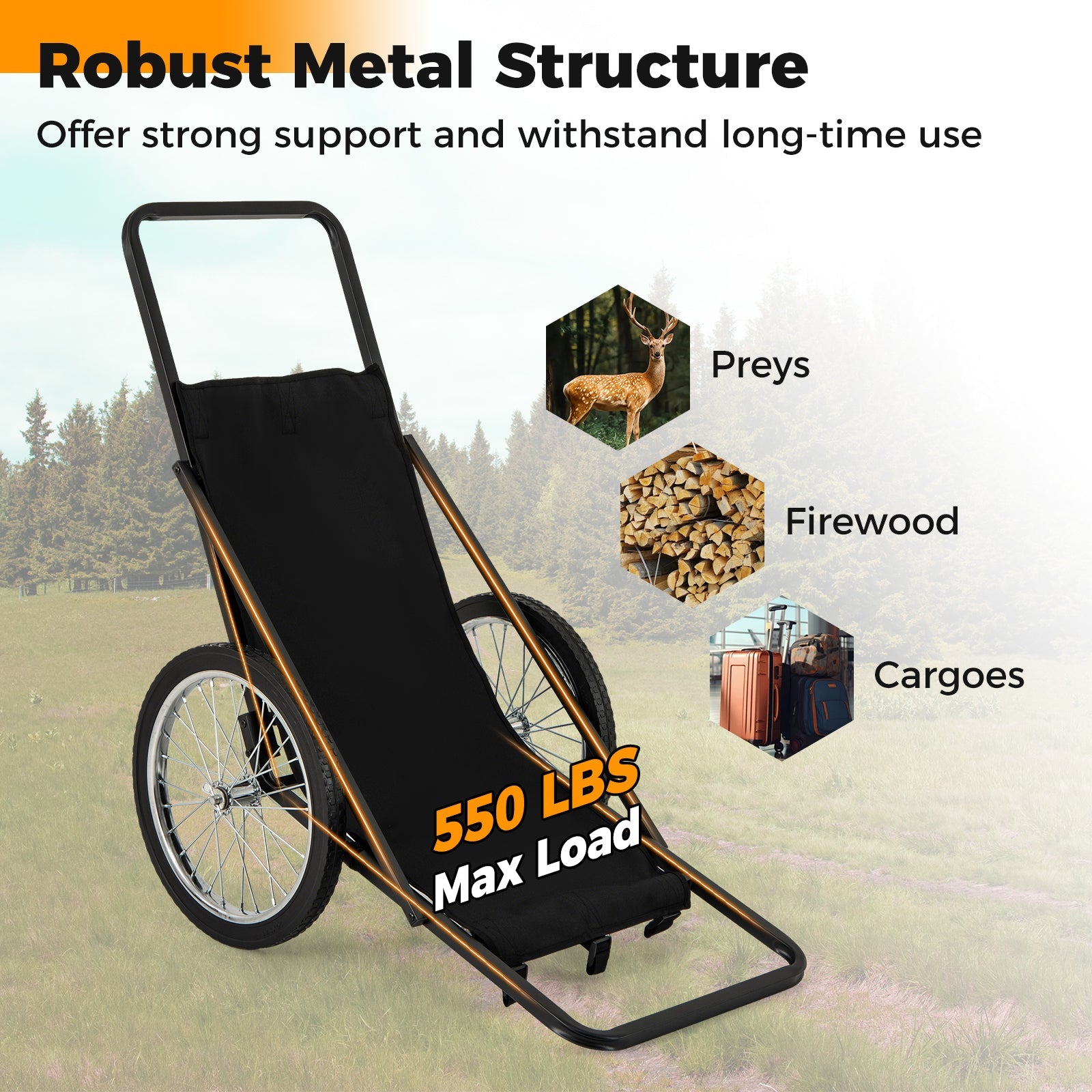 550 LBS Folding Deer Game Cart with Polyester Liner for Hunting