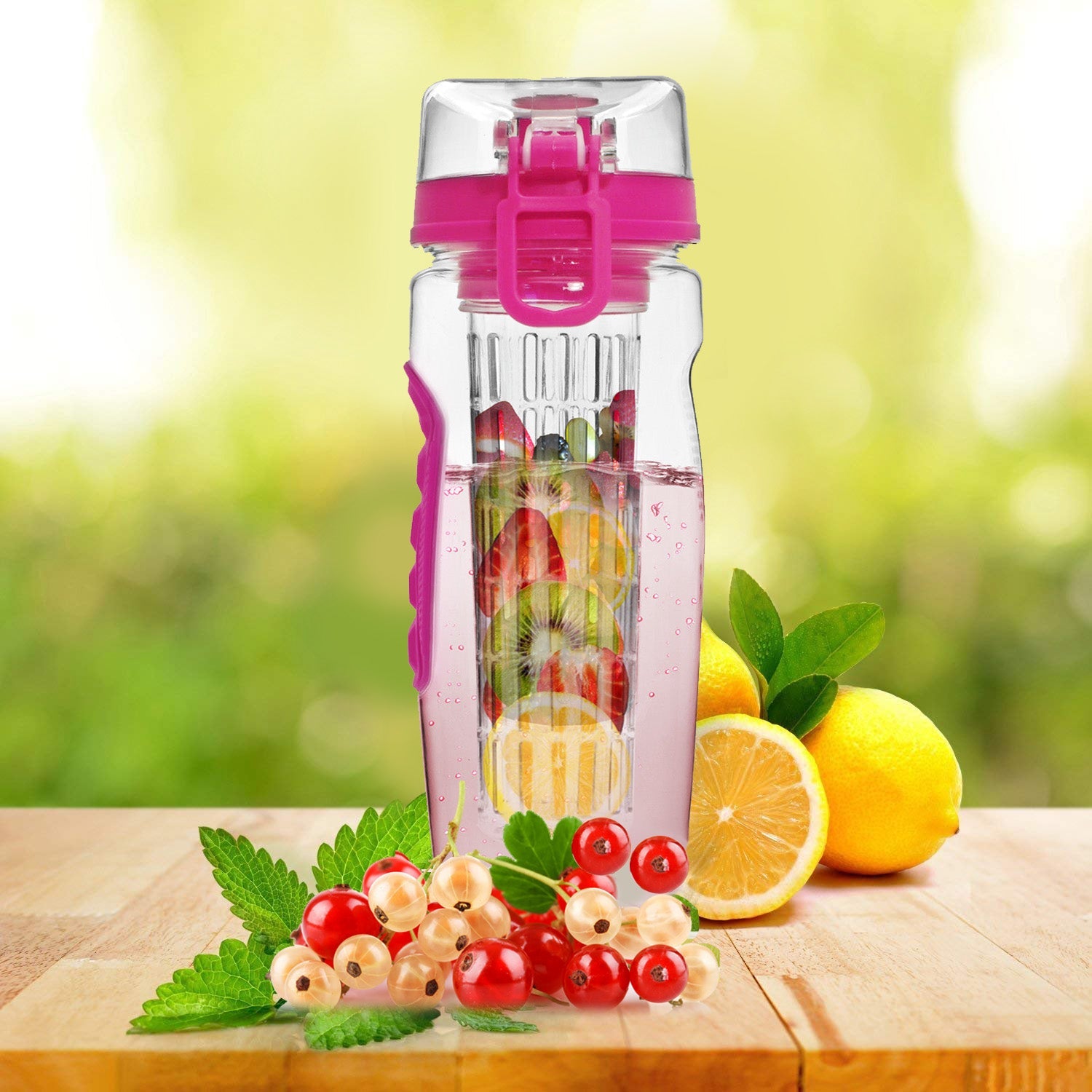 Fruit Infuser Water Bottle 32OZ Juice Shaker Sport w/ Flip Top Lid Anti-Slip Grips For Office Home Sport Running Walking Hiking - Energize Trek