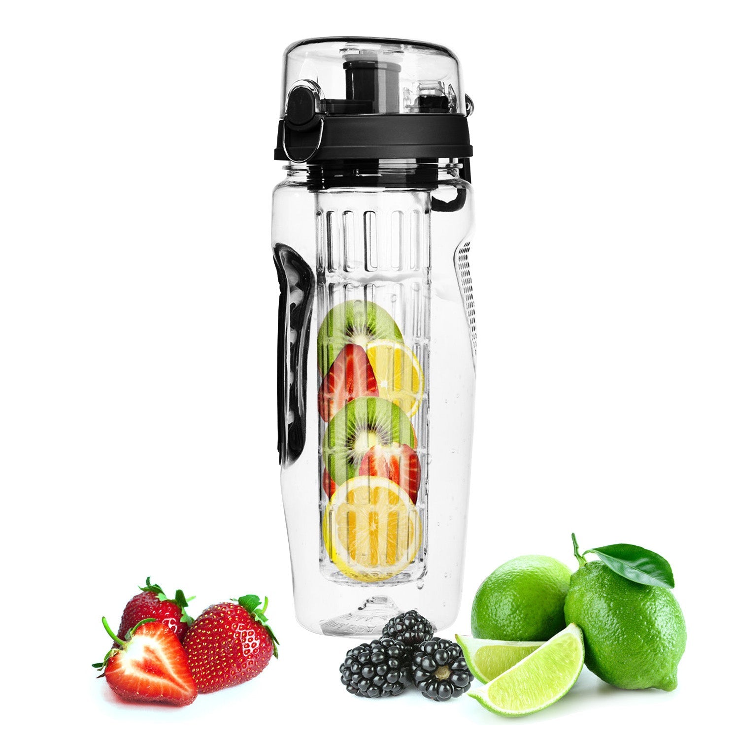 Fruit Infuser Water Bottle 32OZ Juice Shaker Sport w/ Flip Top Lid Anti-Slip Grips For Office Home Sport Running Walking Hiking - Energize Trek