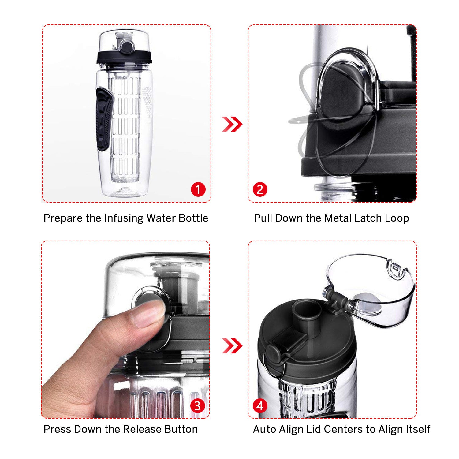 Fruit Infuser Water Bottle 32OZ Juice Shaker Sport w/ Flip Top Lid Anti-Slip Grips For Office Home Sport Running Walking Hiking - Energize Trek